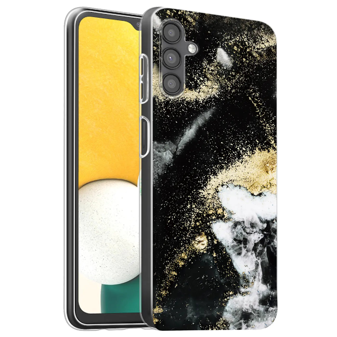 Samsung Galaxy A13 5G/A04s Hülle, schwarz/gold Marmor-Design, Kunststoff, Seitenansicht