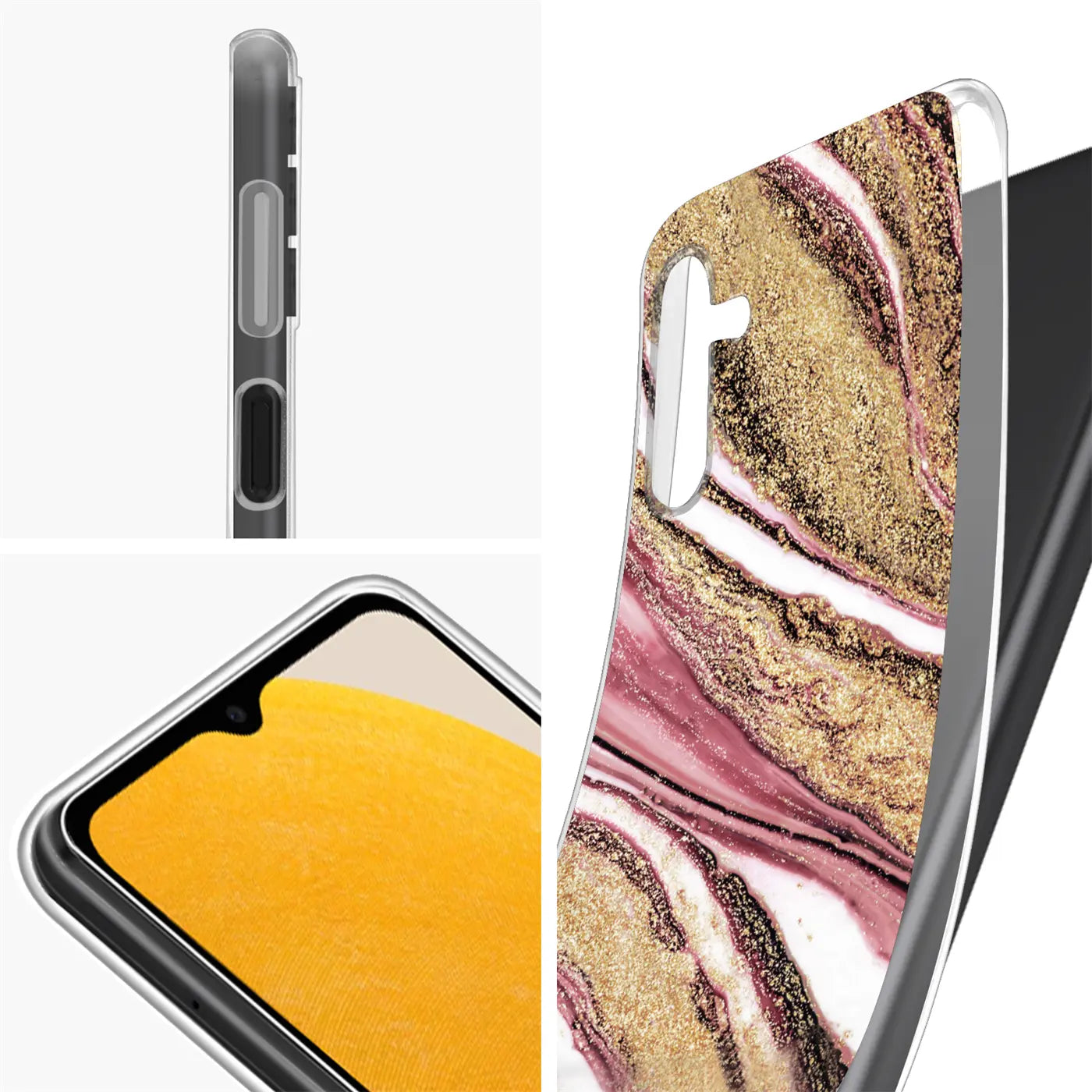 Samsung Galaxy A13 5G/A04s Hülle: Marmor & Sand Design, rosa/gold, von schräg oben