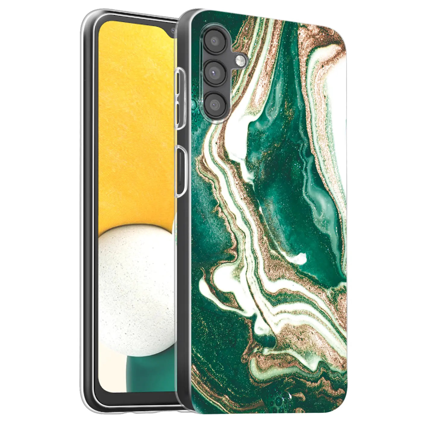 Samsung Galaxy A13 5G / A04s Hülle, Marmor-Design, Grün/Gold, von vorne/seitlich