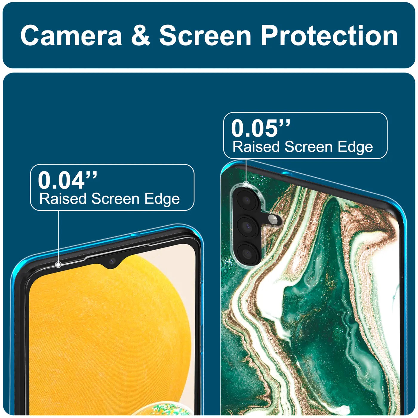 Samsung A13 5G/A04s Hülle, Marmor-Design, Nahaufnahme, Kamera & Rand.