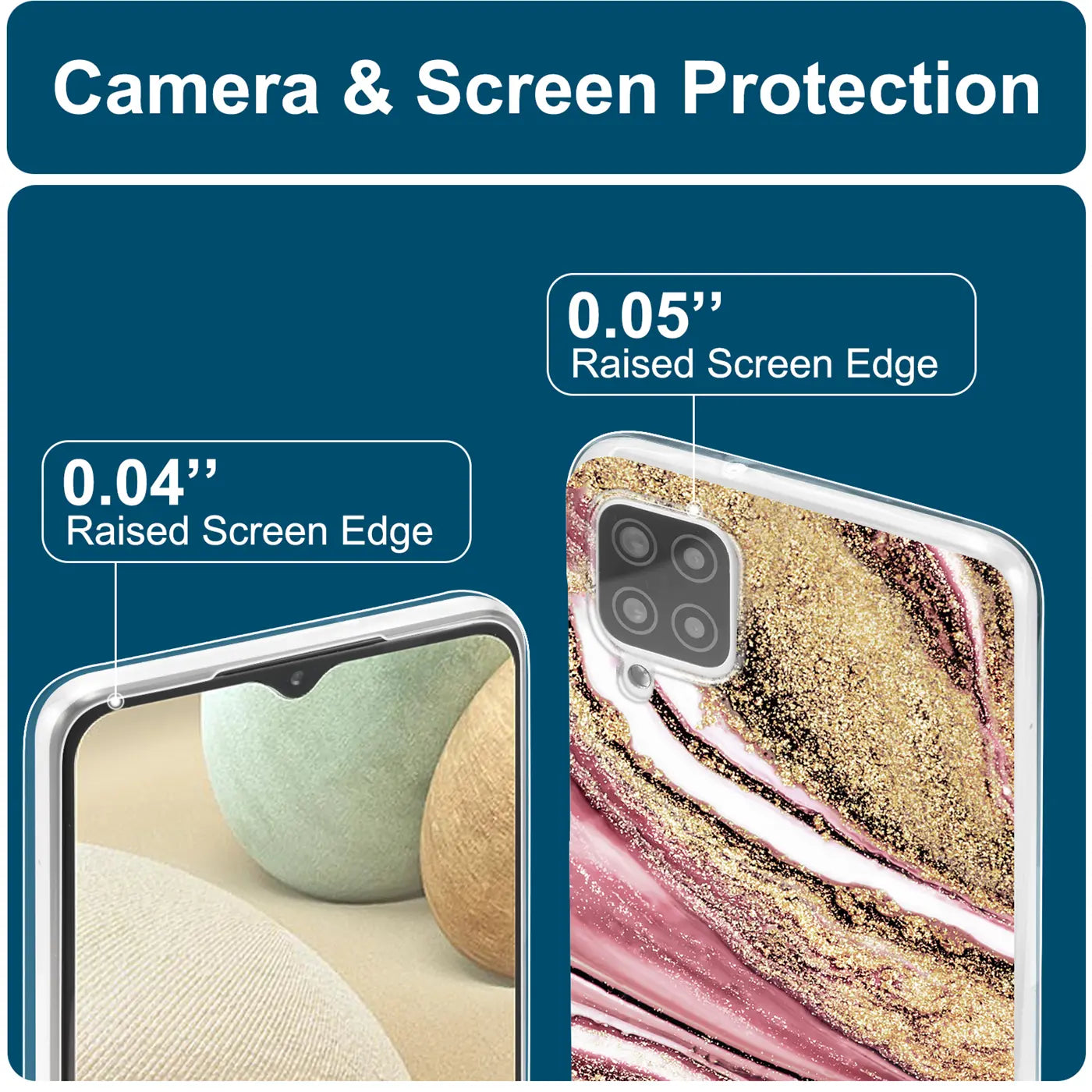Samsung A22 4G/M32/M22 Hülle, Marmor-Sand-Design, Nahaufnahme, Rückseite, Kamera.