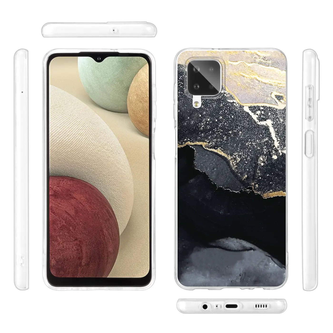 Samsung A22 4G Hülle, Marmor-Design, transparent, Vorder- & Rückansicht