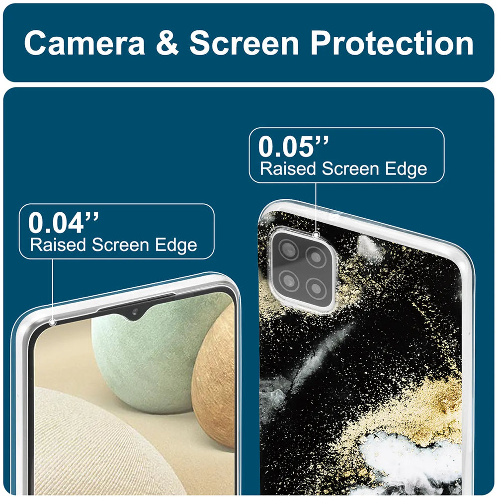 Samsung Galaxy A22 5G Hülle, Marmor/Sand-Design, Nahaufnahme, Rückseite und Front