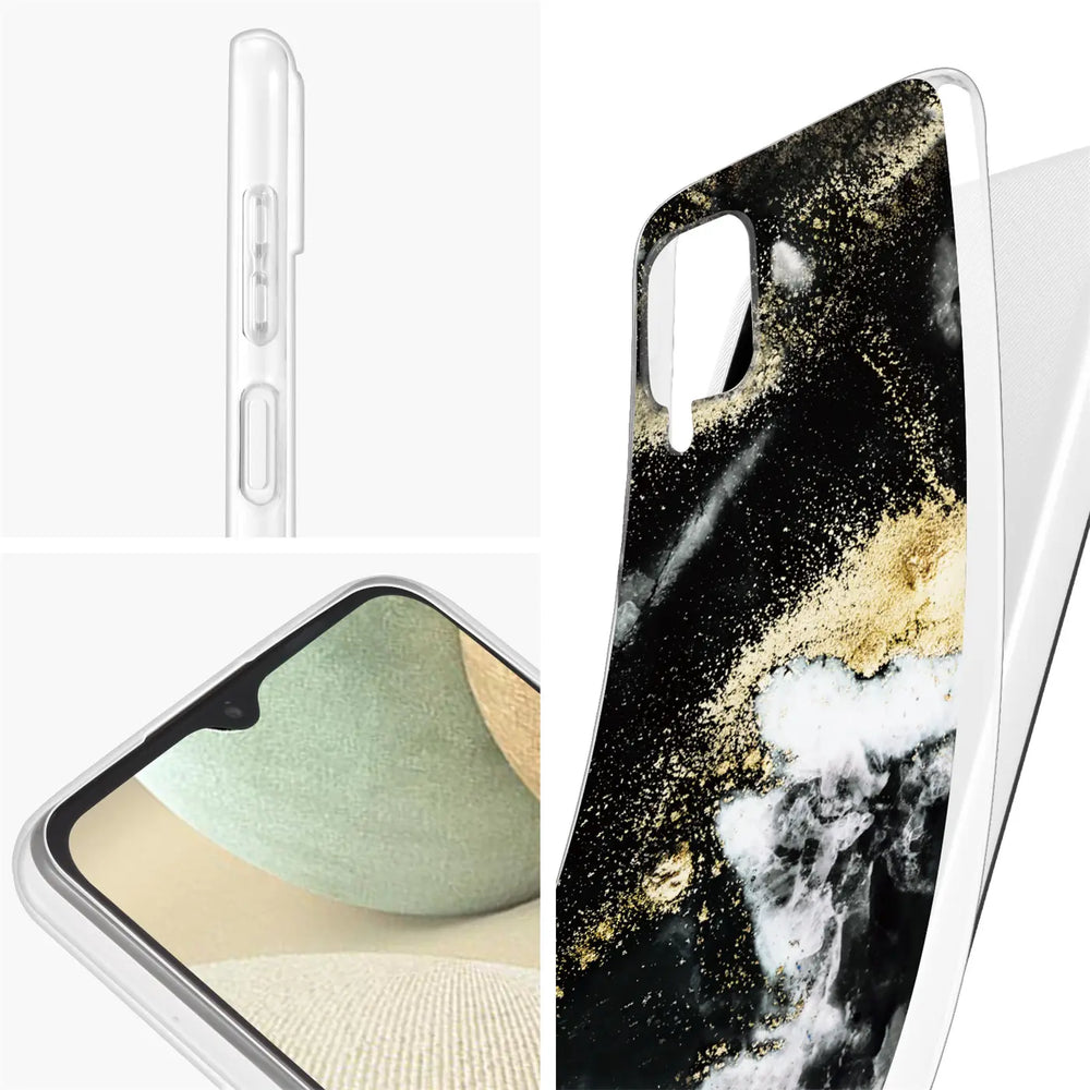 Samsung Galaxy A22 5G Hülle, Marmor/Sand-Design, Schwarz/Gold, von schräg oben