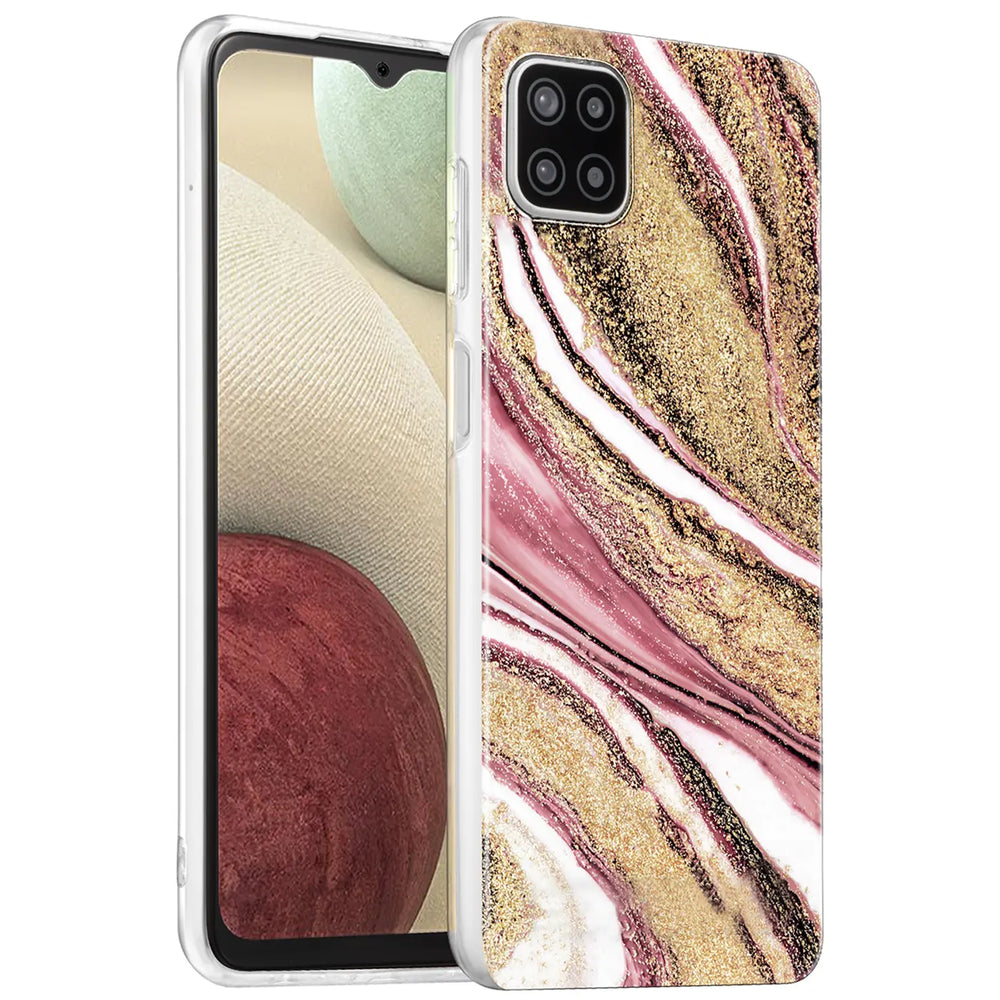 Samsung Galaxy A22 5G Hülle, Marmor-Muster, Rosa/Gold, Vorderansicht