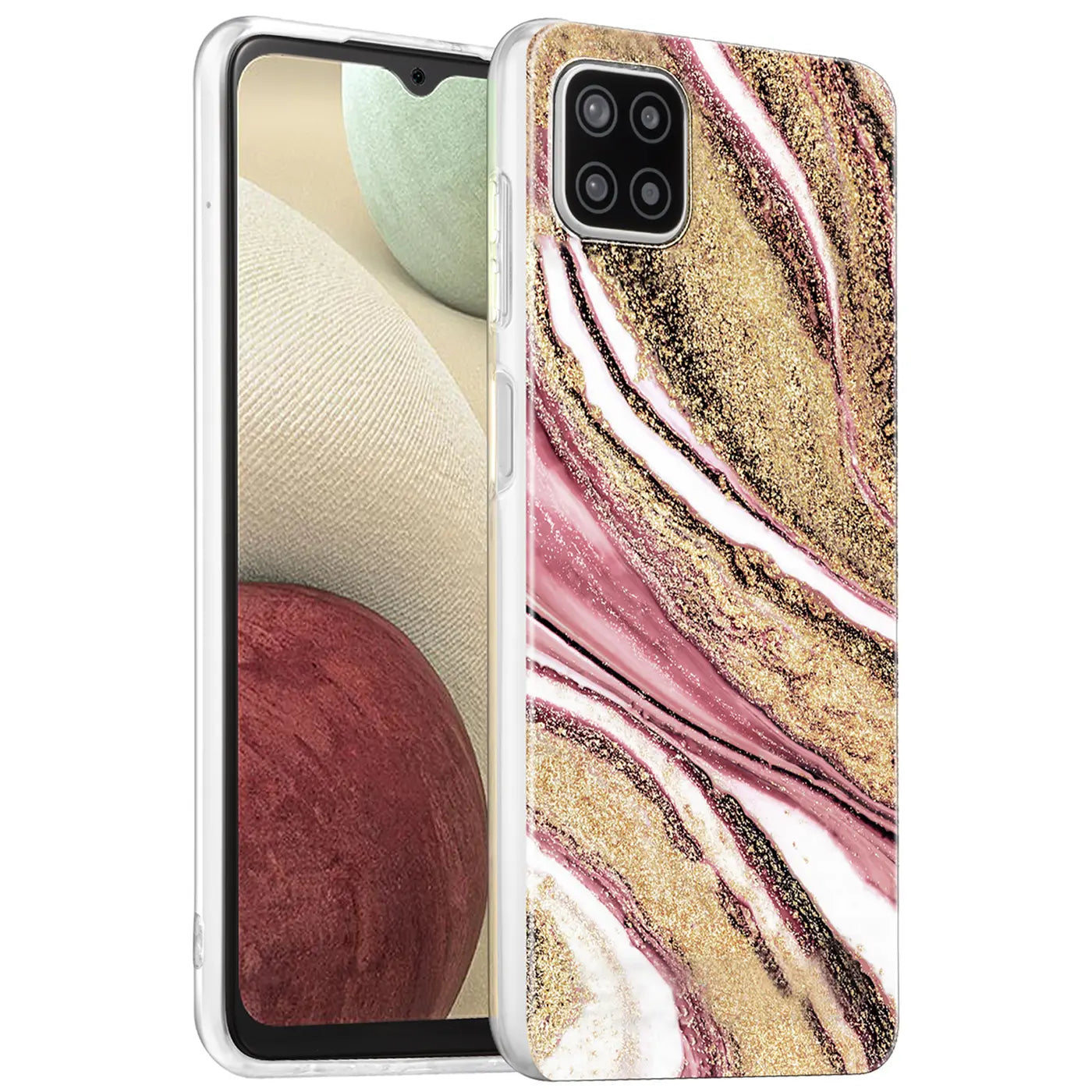 Samsung Galaxy A22 5G Hülle, Marmor-Muster, Rosa/Gold, Vorderansicht