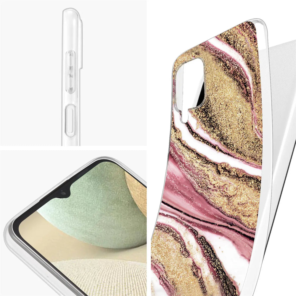 Samsung Galaxy A22 5G Hülle, Marmor-Design, rosa/gold, transparent, Seitenansicht