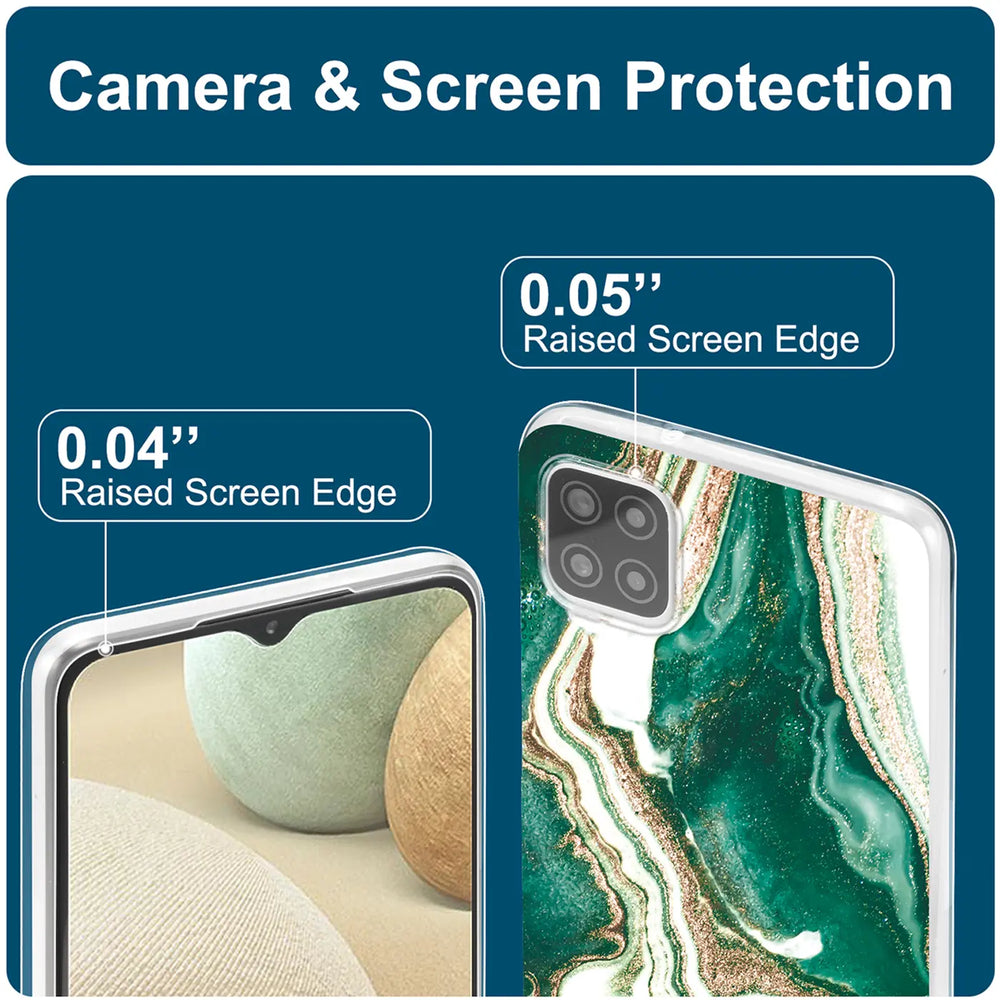 Samsung Galaxy A22 5G Hülle, Marmor-Design, von oben und Seite gezeigt.