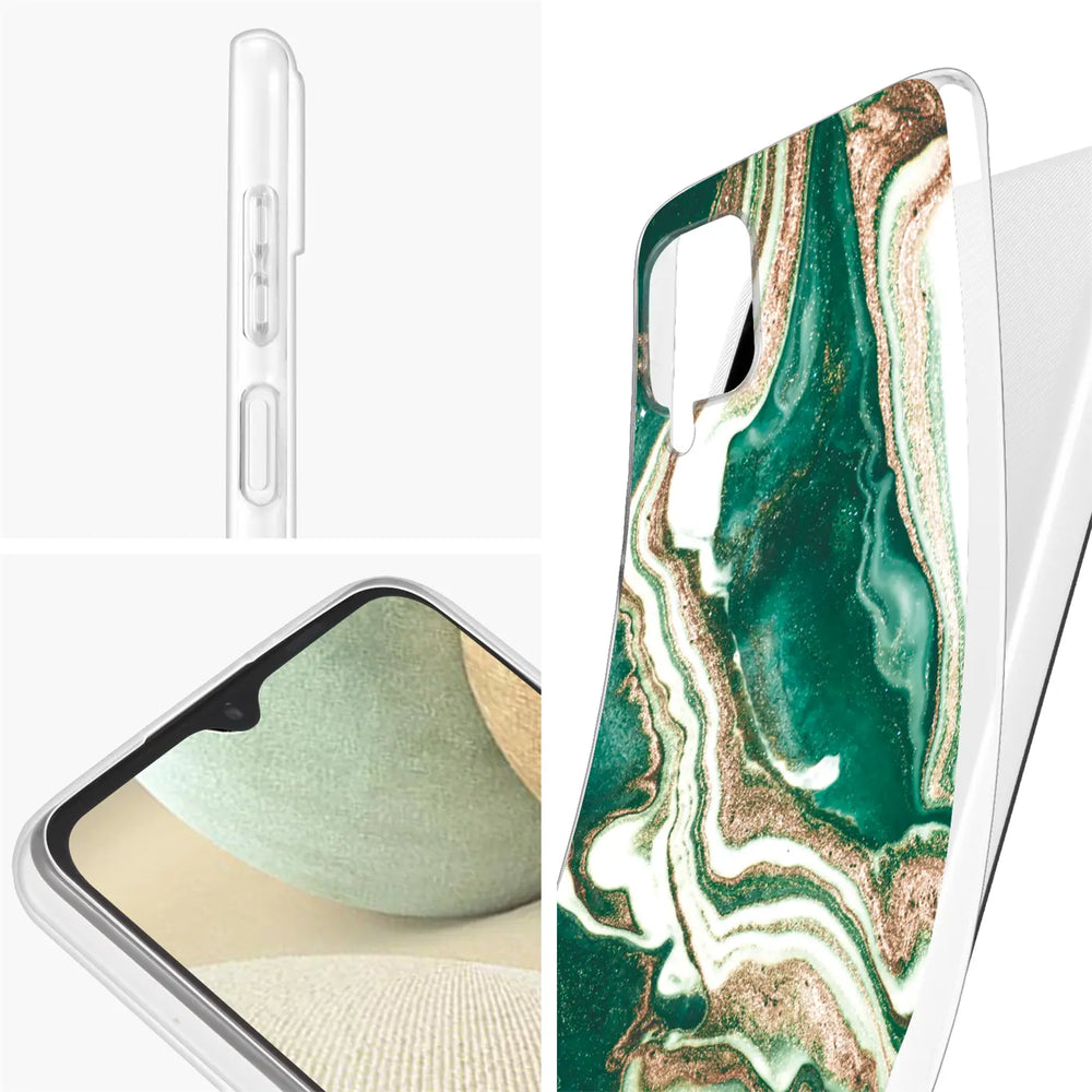 Samsung Galaxy A22 5G Hülle, Marmor-Design, grün/gold, von vorne und Seite