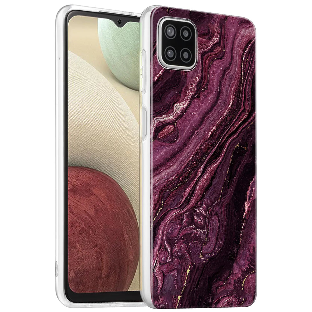 Samsung Galaxy A22 5G Hülle, lila Marmor-Design, von vorne/seitlich