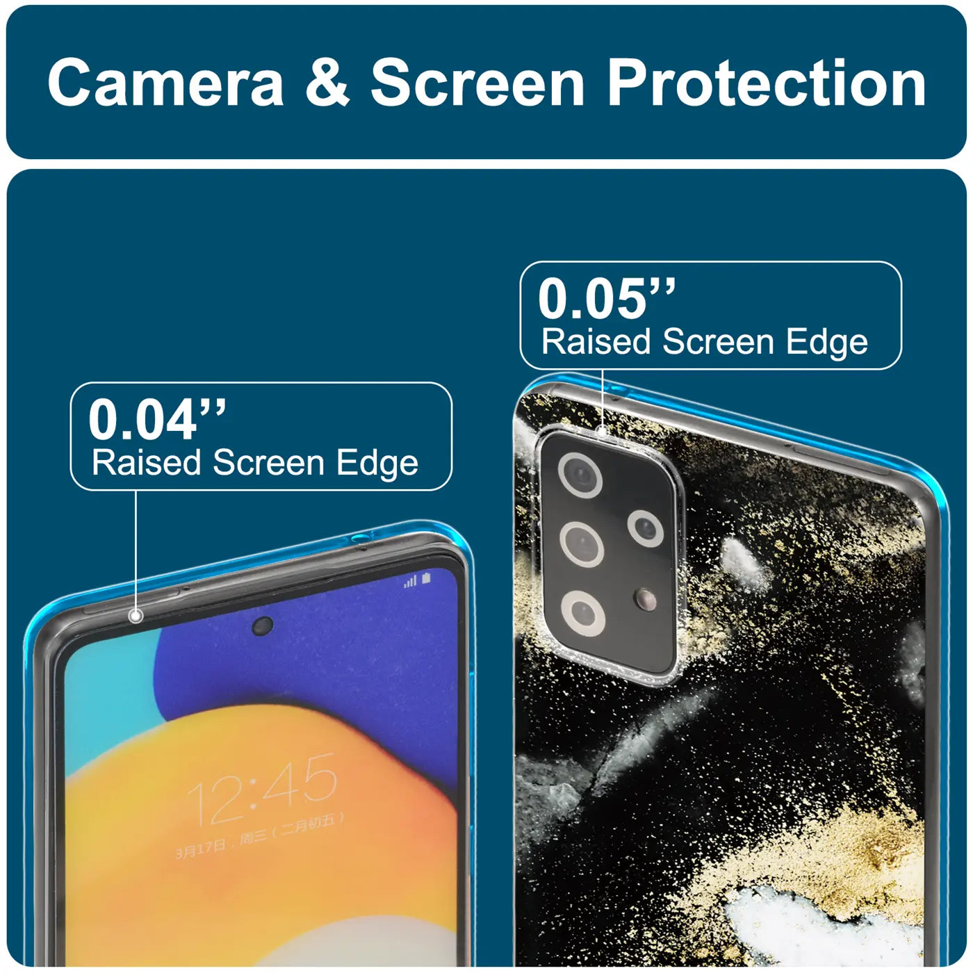 Samsung Galaxy A33 5G Hülle, Marmor-Design, schwarz/gold, Nahaufnahme, Rückseite