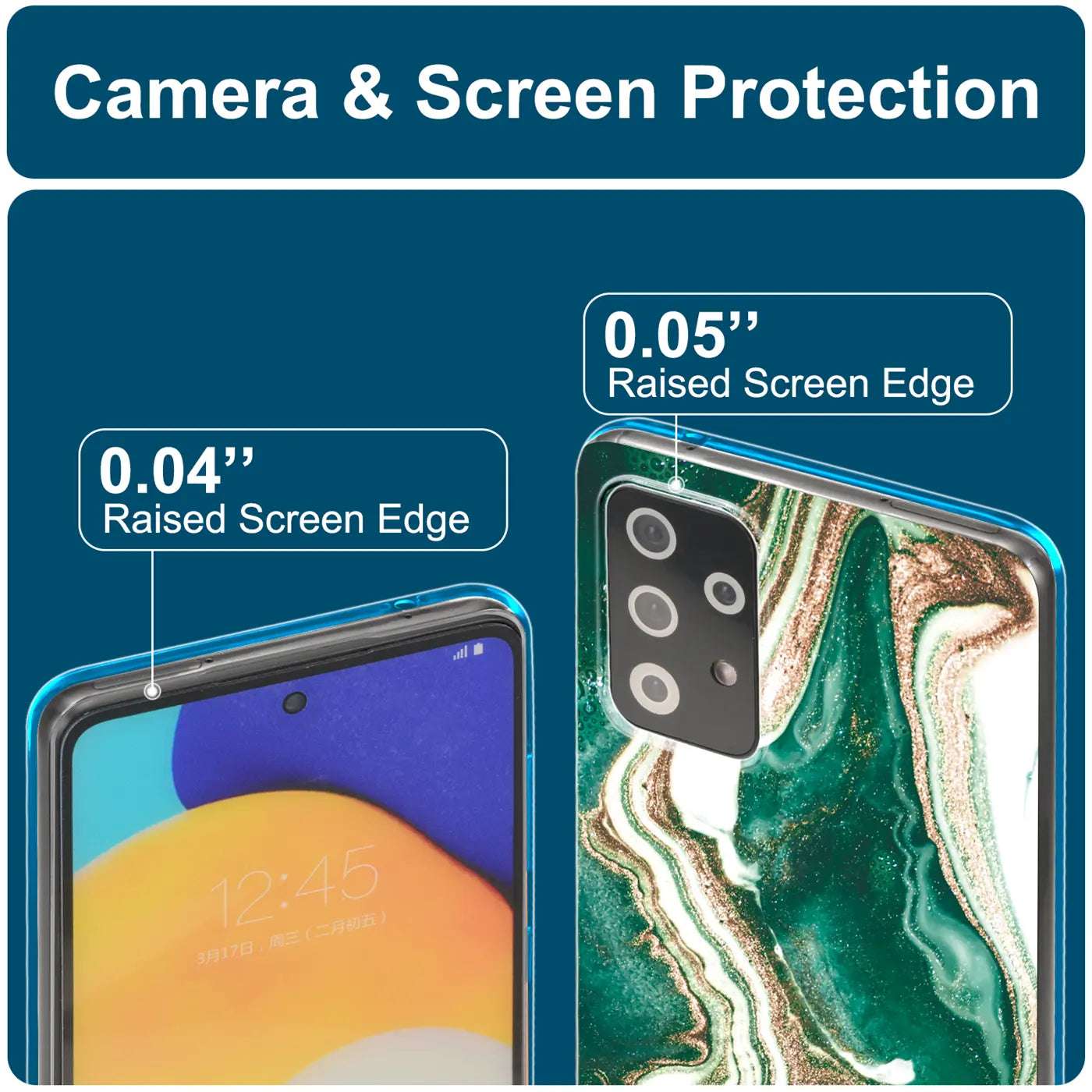Samsung Galaxy A33 5G Hülle, Marmor/Sand-Design, Grün/Gold, Rückansicht.
