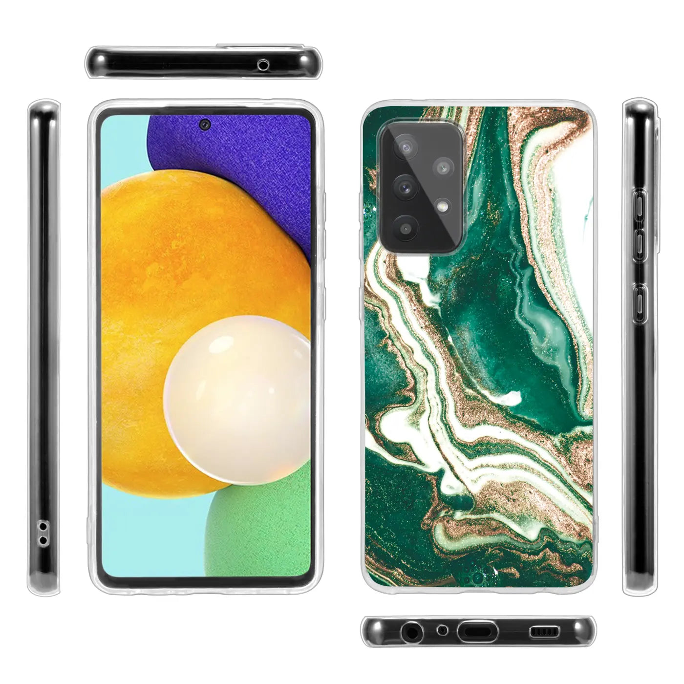Samsung Galaxy A33 5G Hülle, Marmor-Design, Grün/Gold, Vorder- und Rückansicht