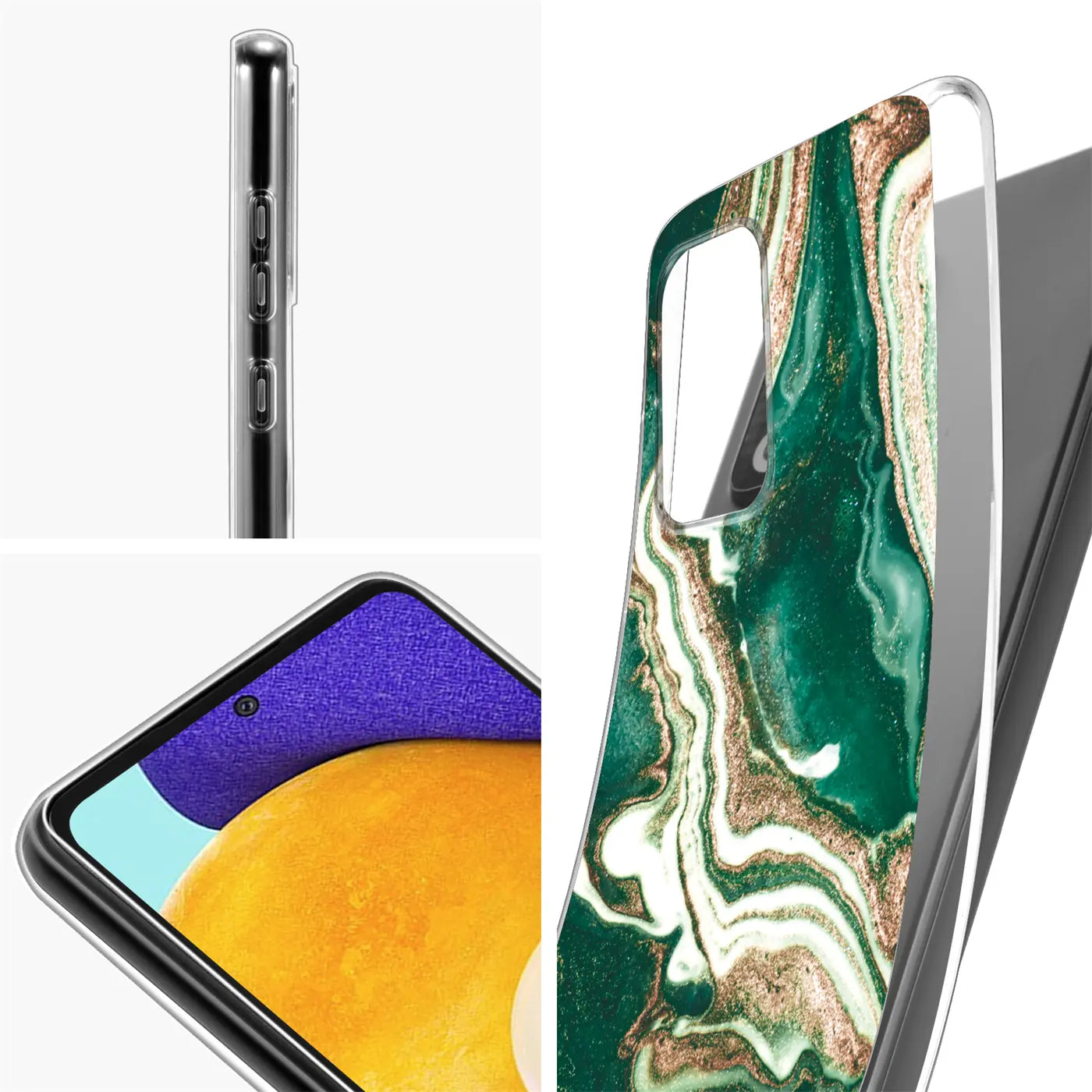 Samsung Galaxy A33 5G Hülle, Marmor-Muster, grün/gold, seitliche Ansicht