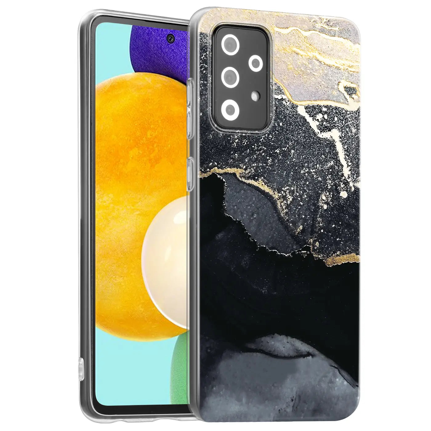 Samsung Galaxy A33 5G Hülle, Marmor-Muster, Schwarz/Gold, Kunststoff, Vorderansicht
