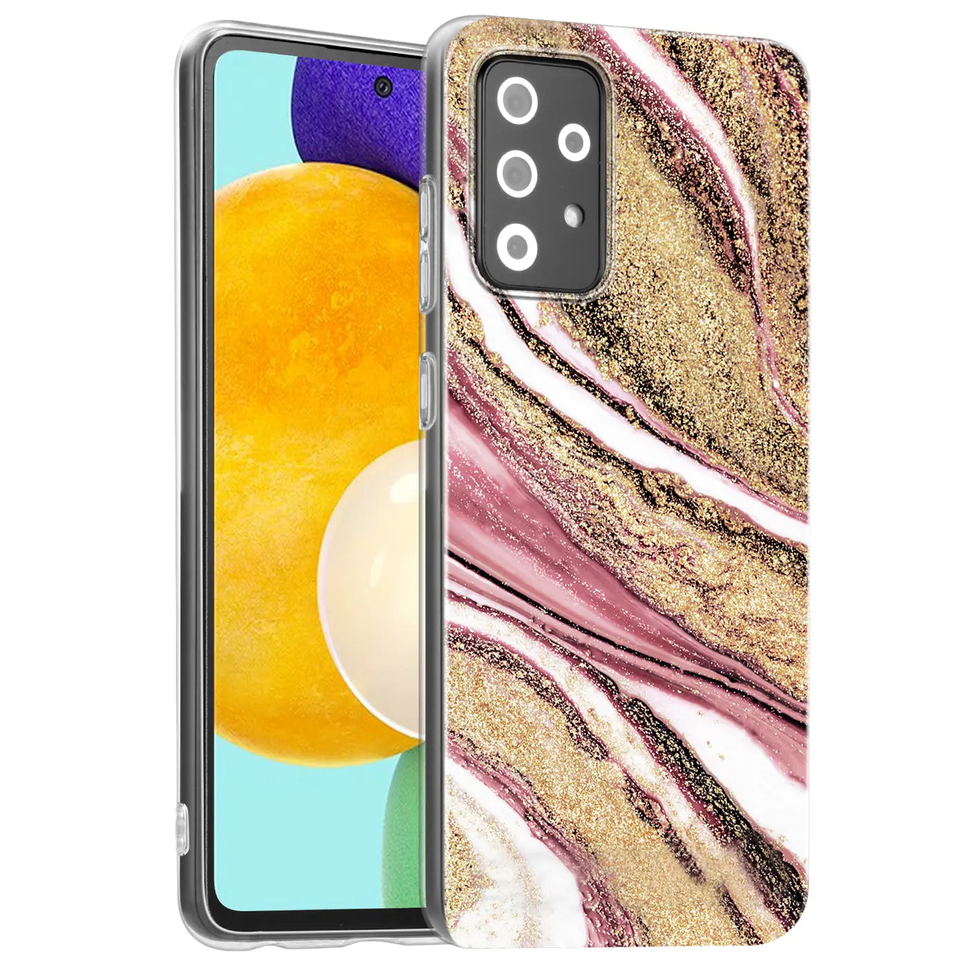 Samsung Galaxy A52 Hülle, Marmor-Design, Rosa/Gold, Kunststoff, Seitenansicht