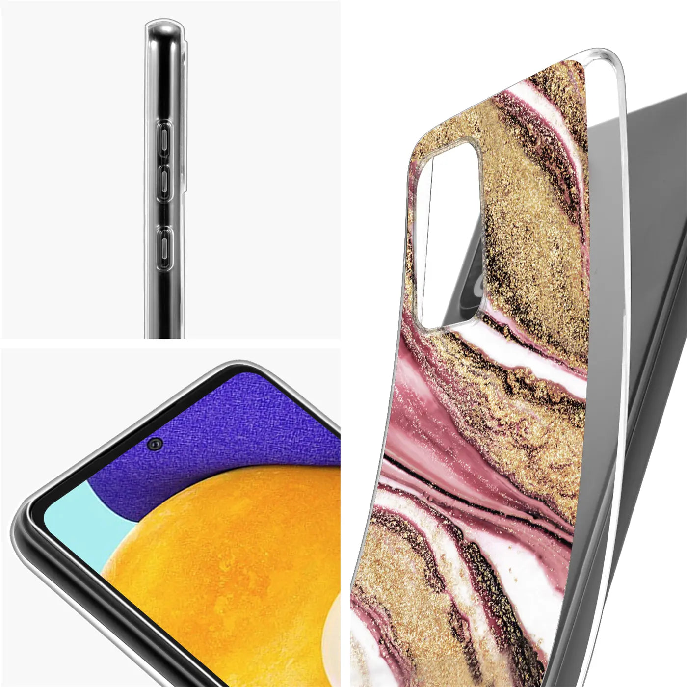 Samsung A52 Hülle, Marmor/Sand-Design, transparent, Nahaufnahme