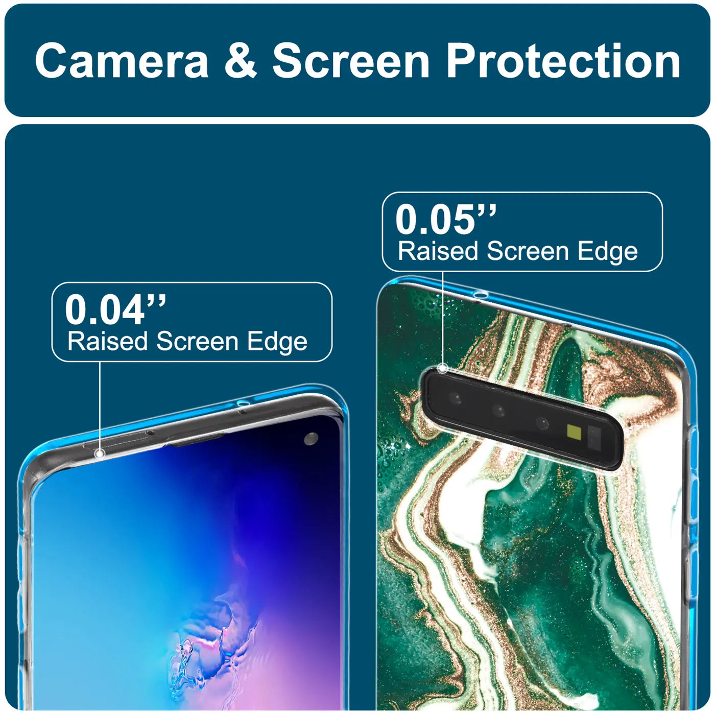 Samsung S10 Hülle, Marmor-Design, grün/gold, Rückansicht, Nahaufnahme