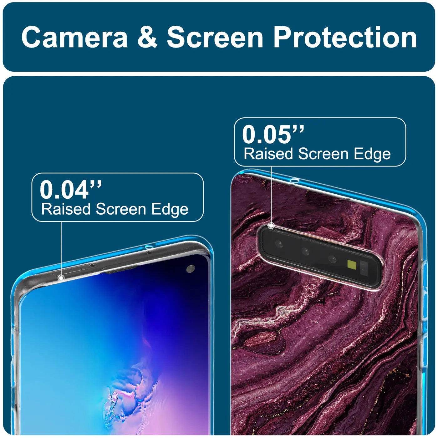 Samsung S10 Hülle, Marmordesign, Rückseite, Nahaufnahme, Kamera, Schutzrand