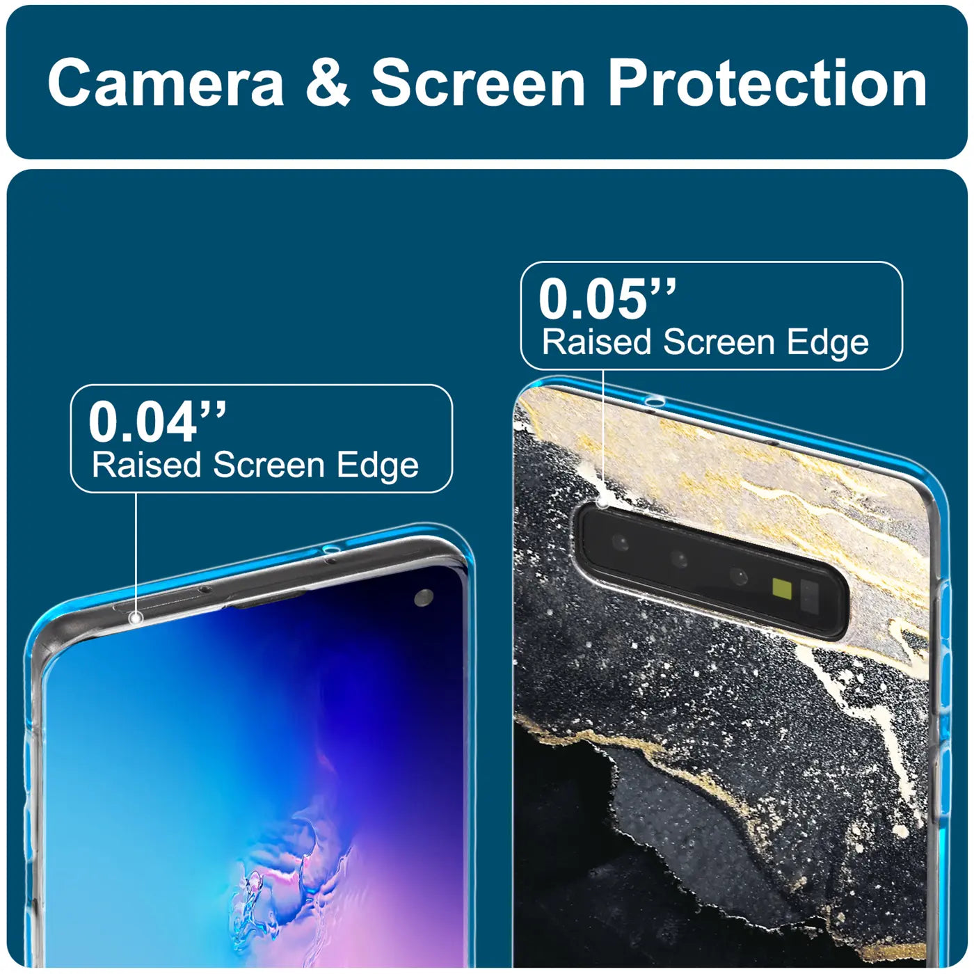 Samsung Galaxy S10 Hülle, Marmor-Design, Rückansicht mit Kamera, Nahaufnahme.