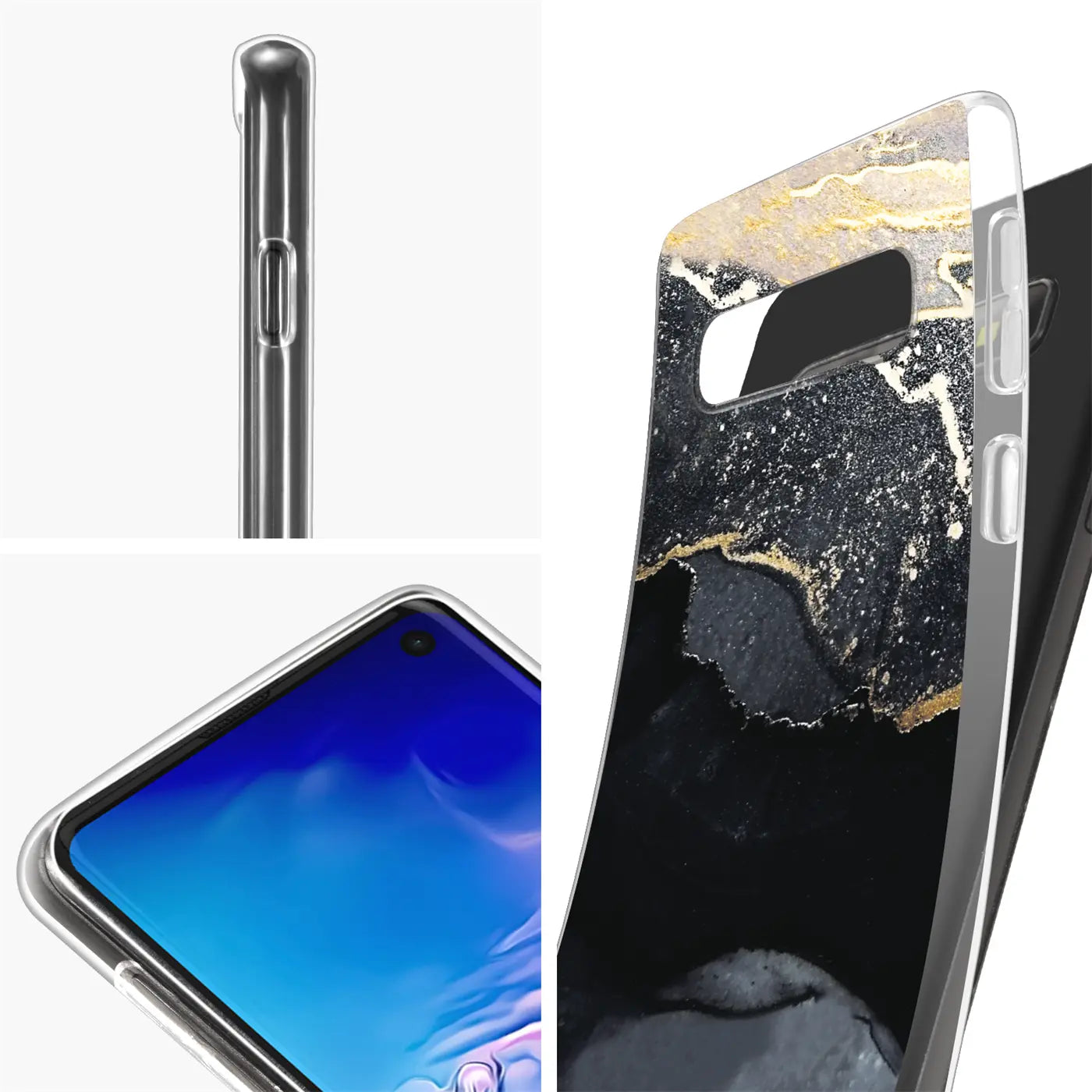 Samsung S10 Hülle, Marmor- & Sand-Design, Schwarz/Gold, von der Seite/oben