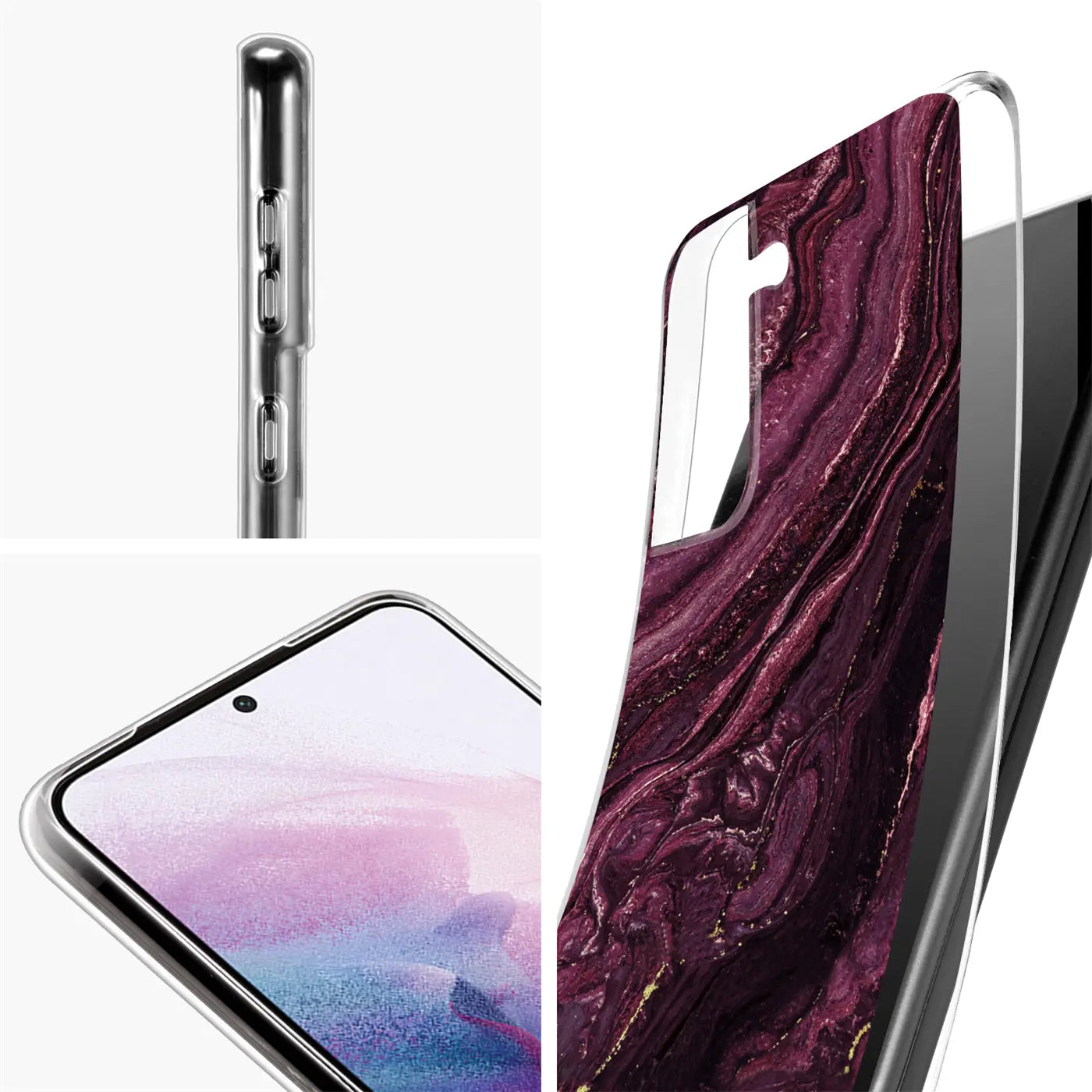 Samsung S21 Plus Hülle, Marmor-Design, transparent, Nahaufnahme