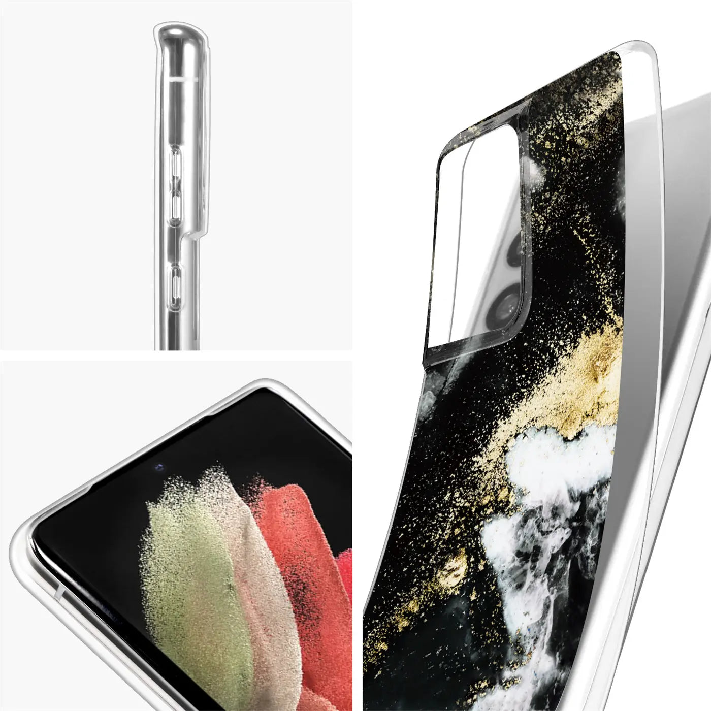 Samsung S21 Ultra Hülle, Marmor/Sand-Design, transparent, Nahaufnahme