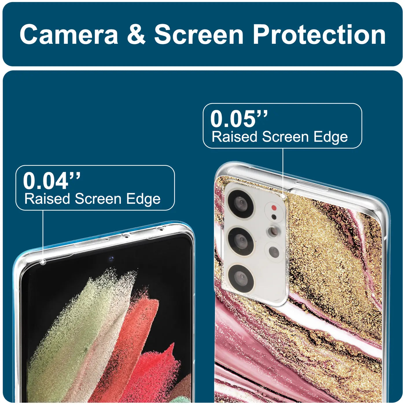 Samsung S21 Ultra Hülle, Marmor/Sand-Design, Nahaufnahme Rückseite & Vorderseite, transparentes Material