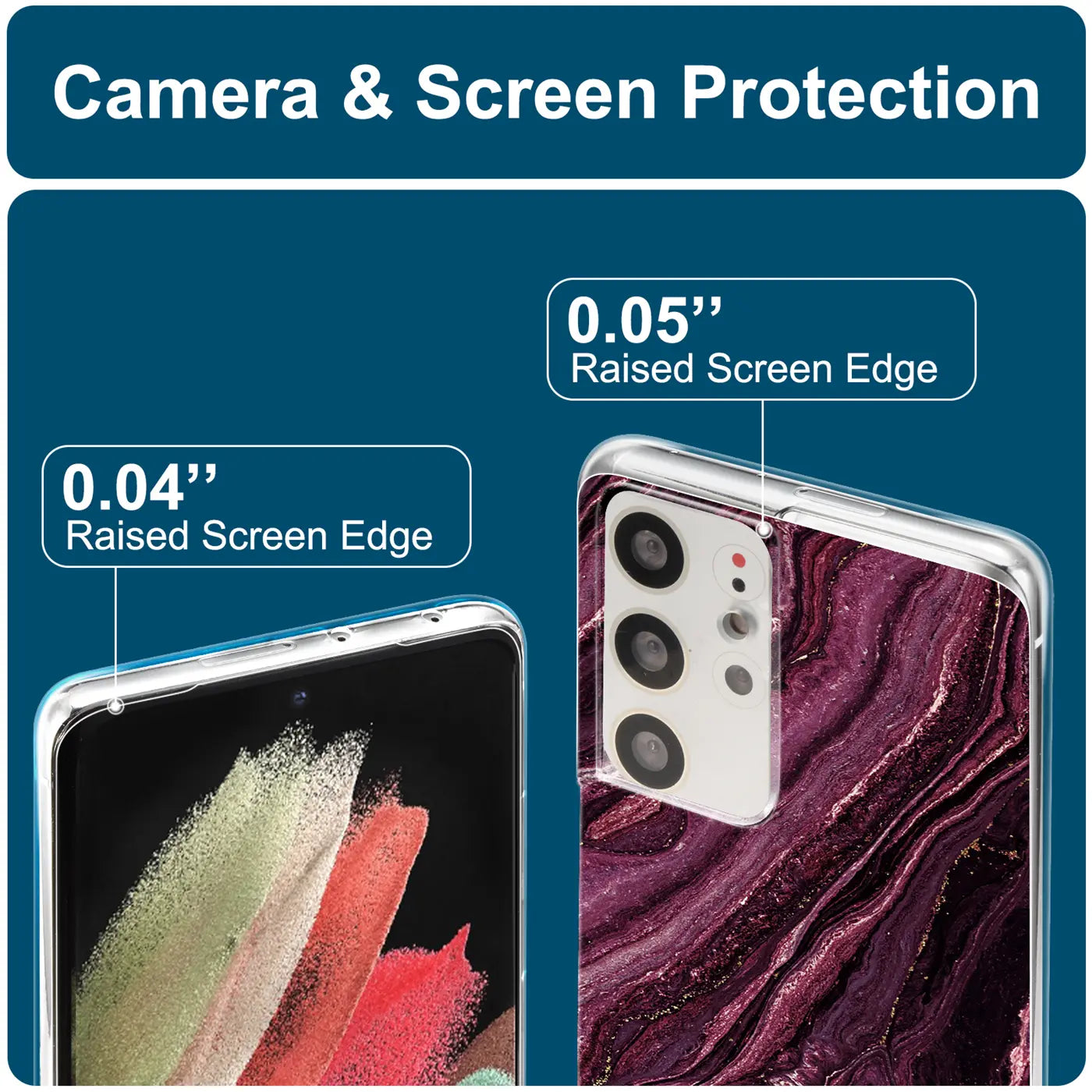 Samsung S21 Ultra Hülle, Marmor-Design, Nahaufnahme, Rückseite und Vorderseite