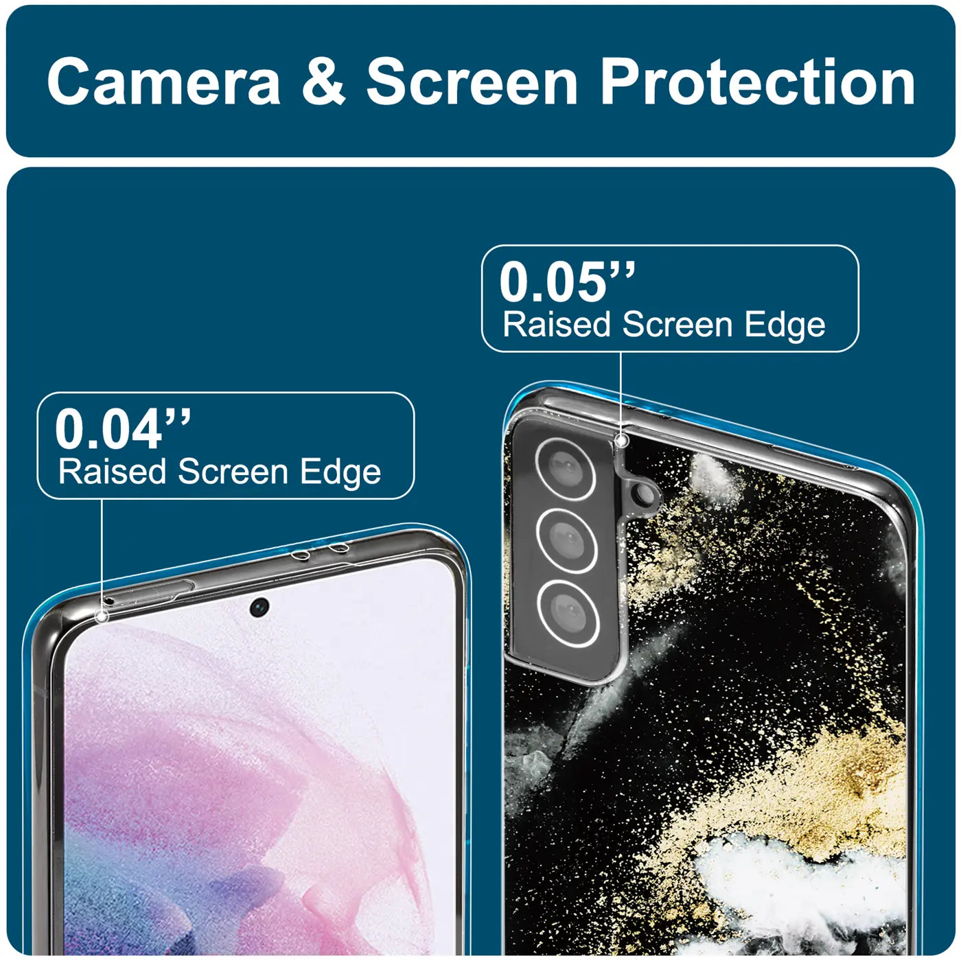 Samsung S22 Plus Hülle, Marmor/Sand-Design, Schwarz/Gold, Nahaufnahme, Kameraschutz