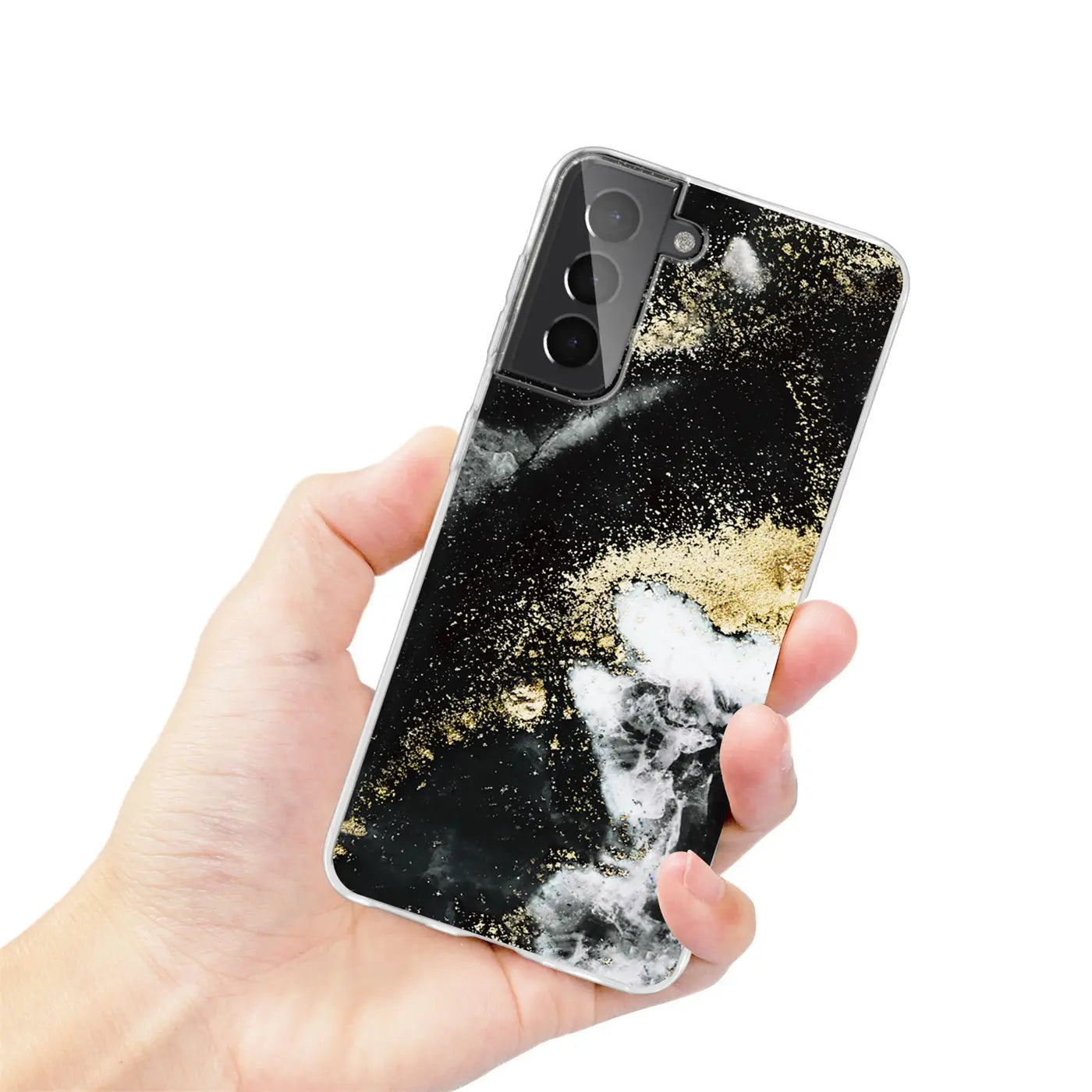 Samsung Galaxy S22 Plus Hülle, Marmor & Gold Design, von vorne, von oben, aus Kunststoff