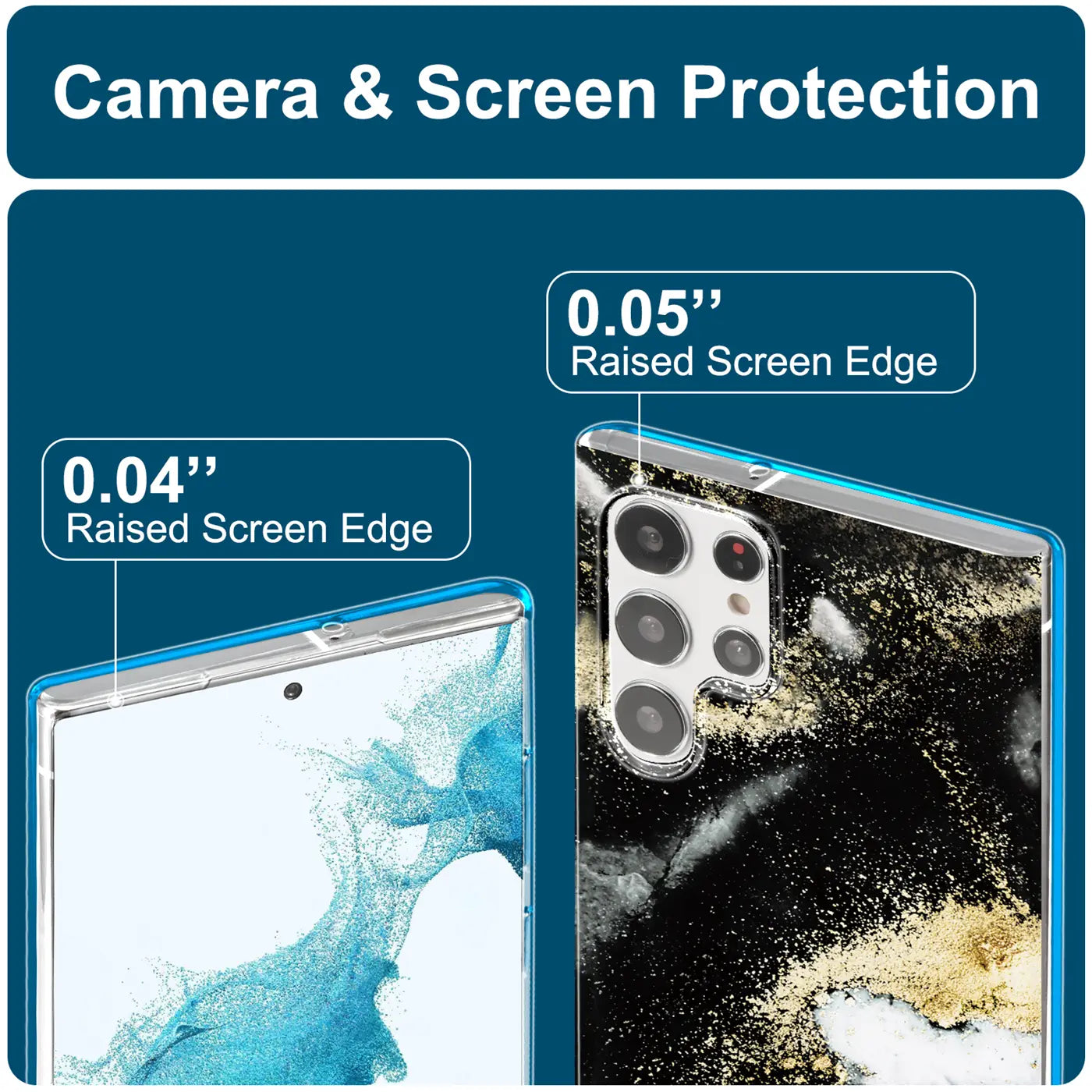 Samsung S22 Ultra Hülle, Marmor/Sand-Design, Nahaufnahme Rückseite, klare Kanten