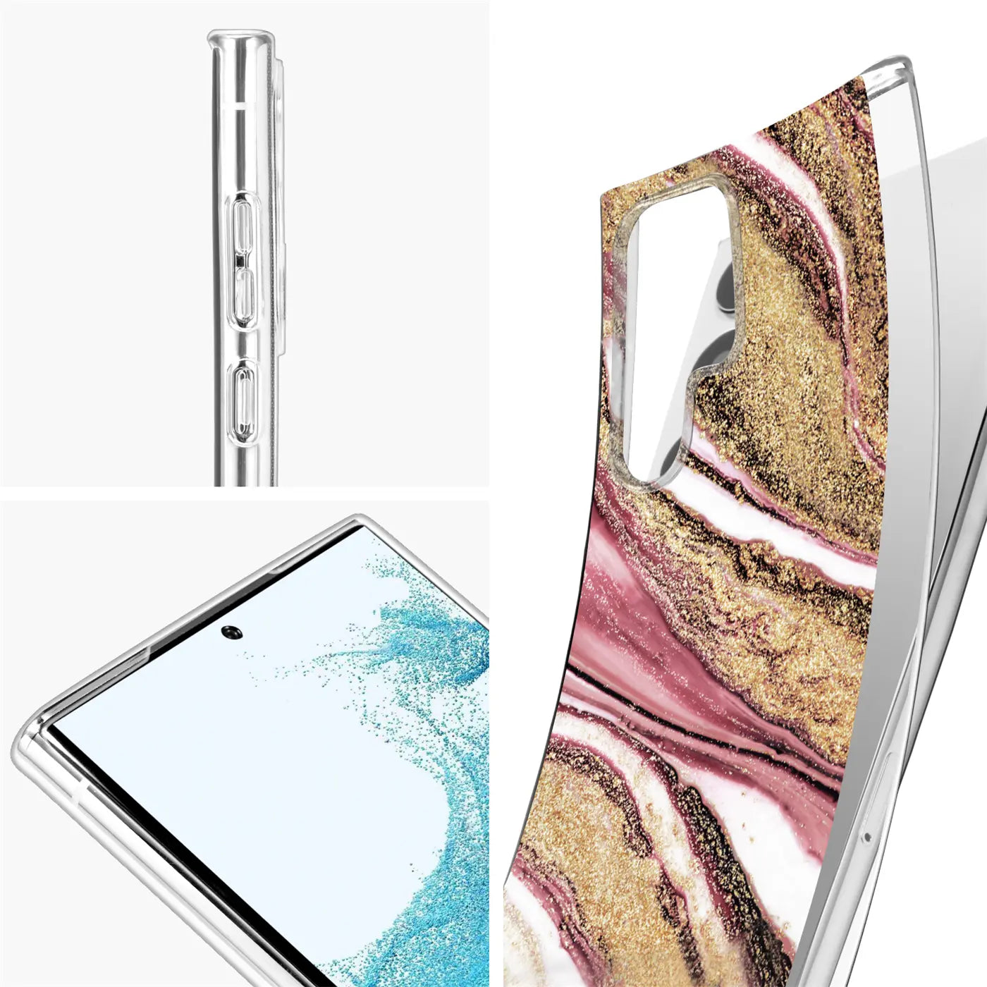 Samsung S22 Ultra Hülle, Marmor-Design, von schräg oben, mit Kamera-Ausschnitt