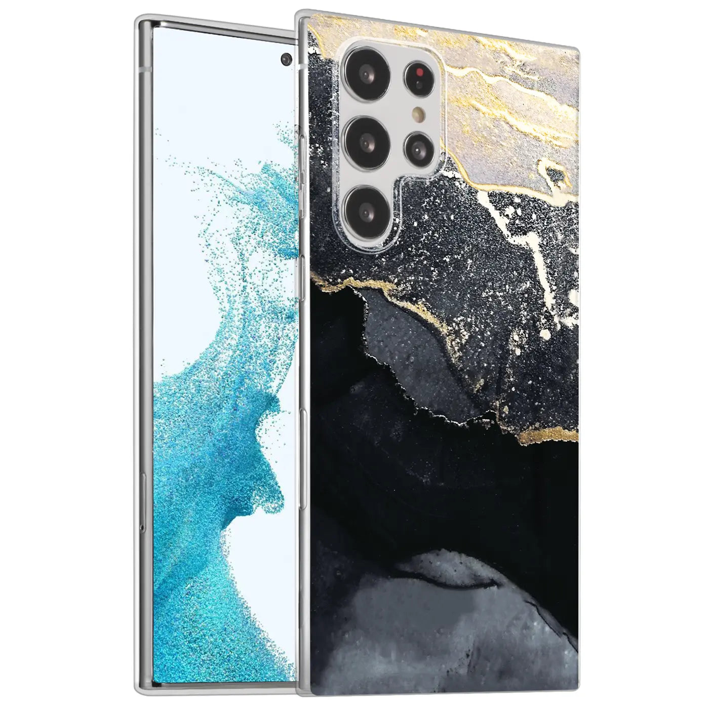 Samsung Galaxy S22 Ultra Hülle, Marmor-Design, schwarz/gold, Kunststoff, Seitenansicht