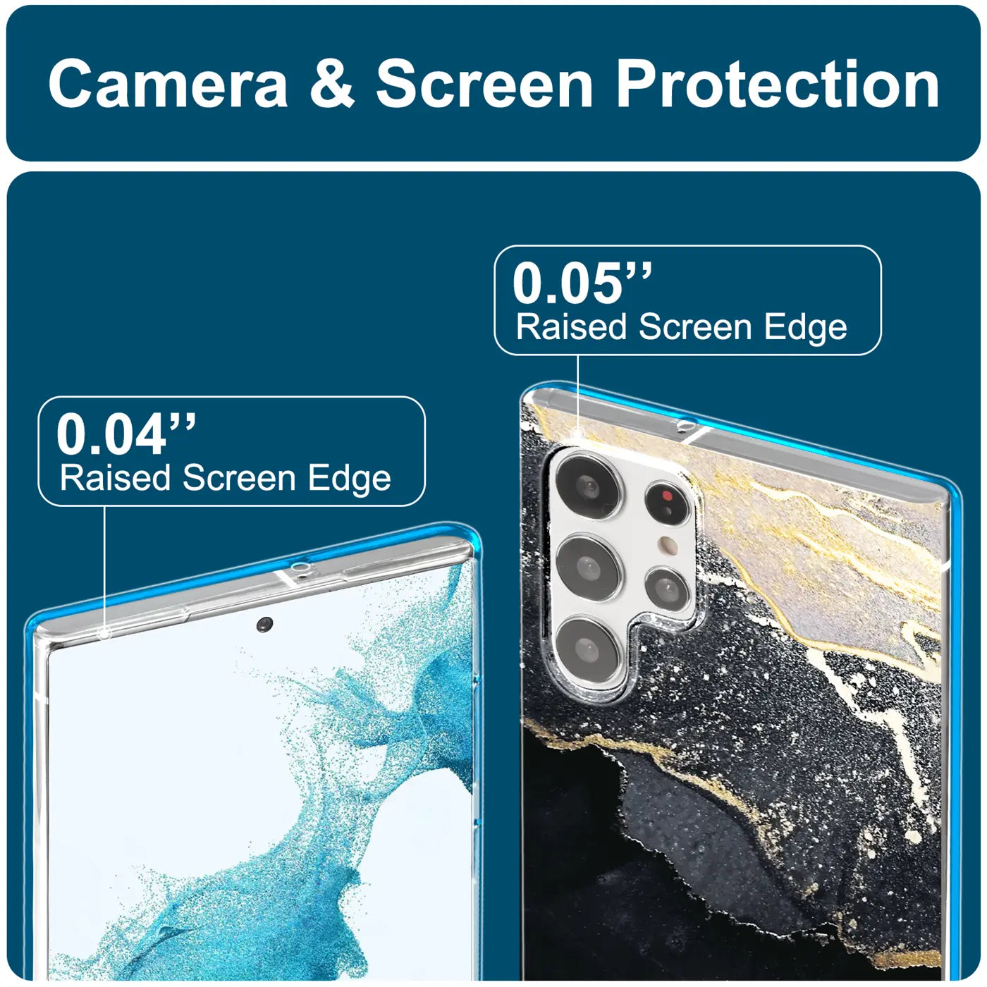 Samsung S22 Ultra Hülle, Marmor-Design, Nahaufnahme, Rückseite/Vorderseite, klare Kanten