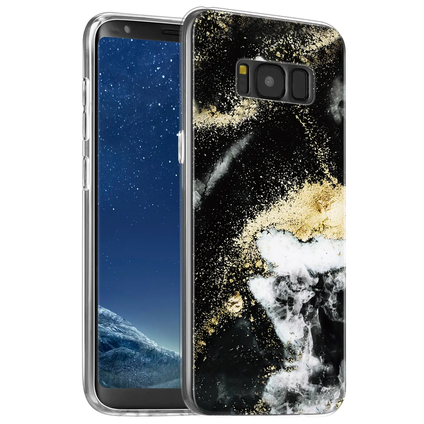Samsung Galaxy S8 Hülle, Marmor- & Sand-Design, Schwarz/Gold/Weiß, Kunststoff, von vorne links