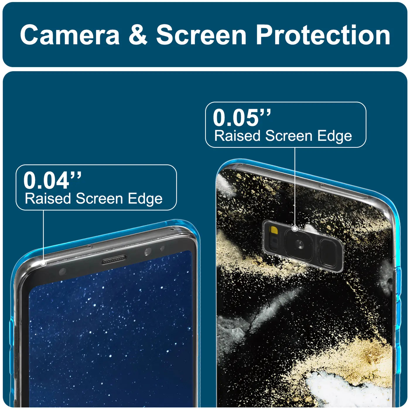 Samsung S8 Hülle, Marmor-Design, Schwarz/Gold, Rückansicht, Nahaufnahme.