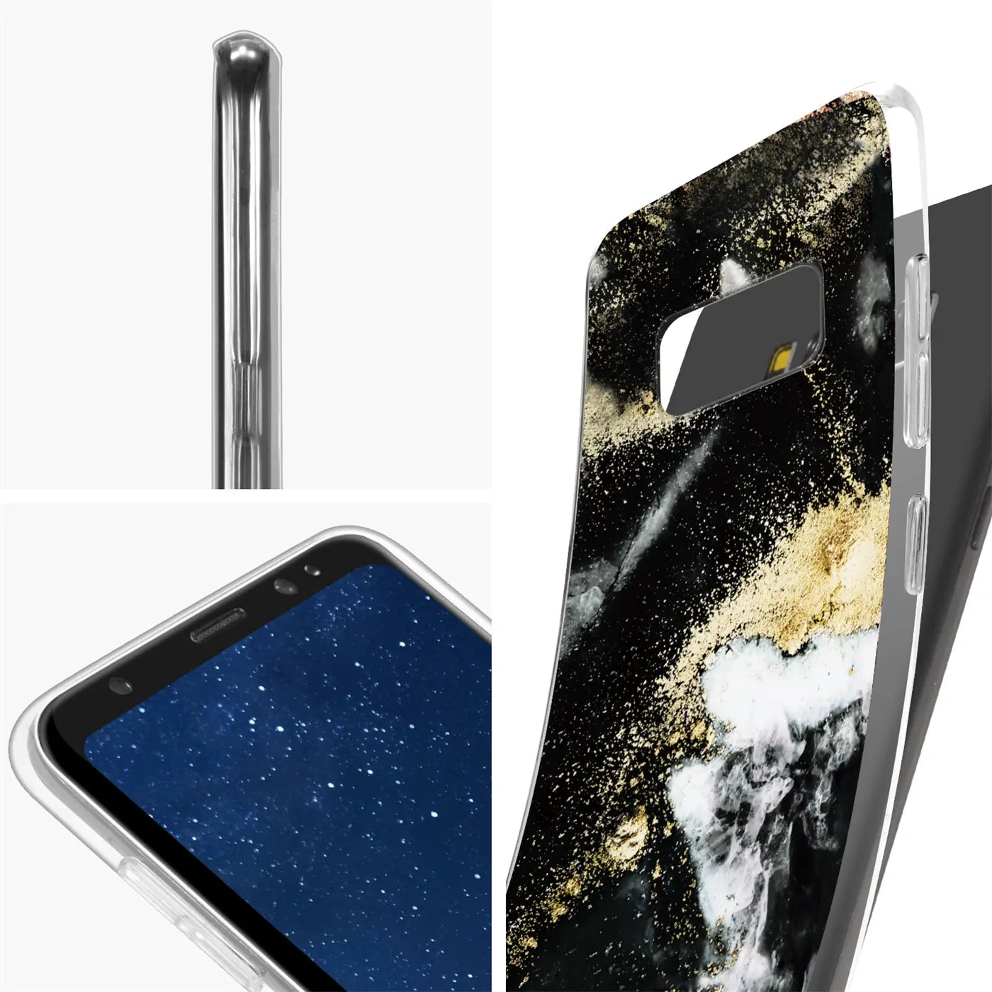 Samsung Galaxy S8 Hülle, Marmor/Sand-Design, schwarz/gold, von schräg oben