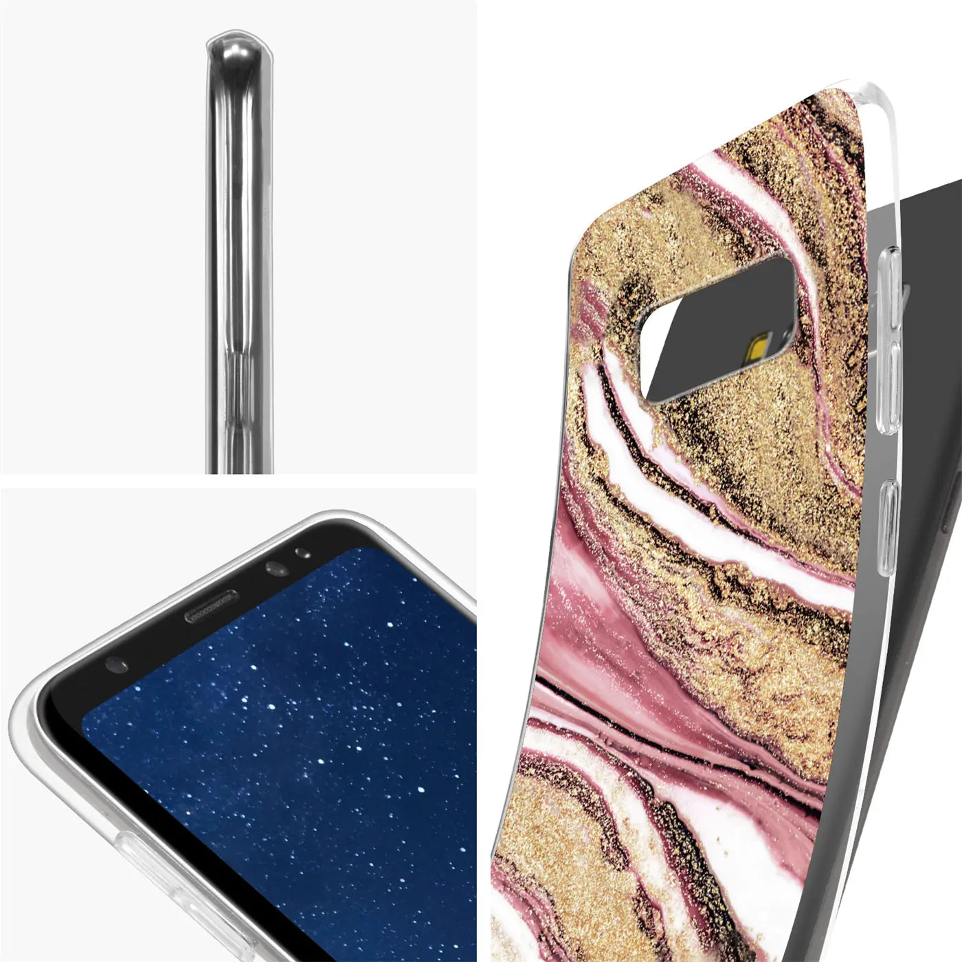 Samsung Galaxy S8 Hülle, Marmor-Muster, rosa/gold, von der Seite