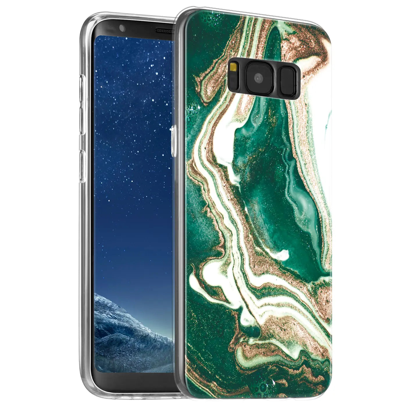 Samsung Galaxy S8 Hülle, Marmor-Design, Grün/Gold, von vorne/seitlich