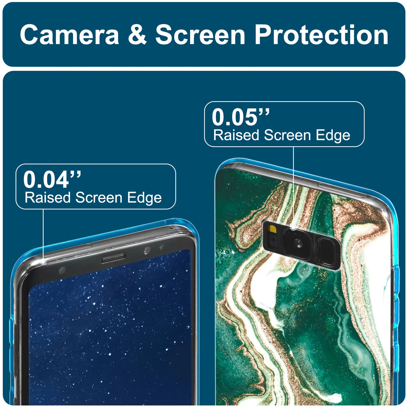 Samsung S8 Hülle mit Marmor-Design, grün/braun, Nahaufnahme von Rückseite und Vorderseite