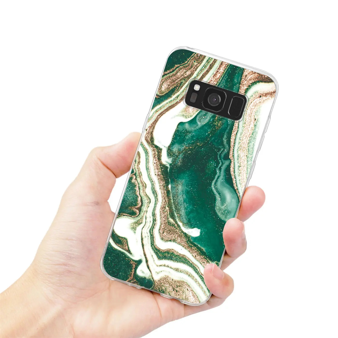 Samsung Galaxy S8 Hülle mit Marmor-Muster in Grün, Weiß und Gold.