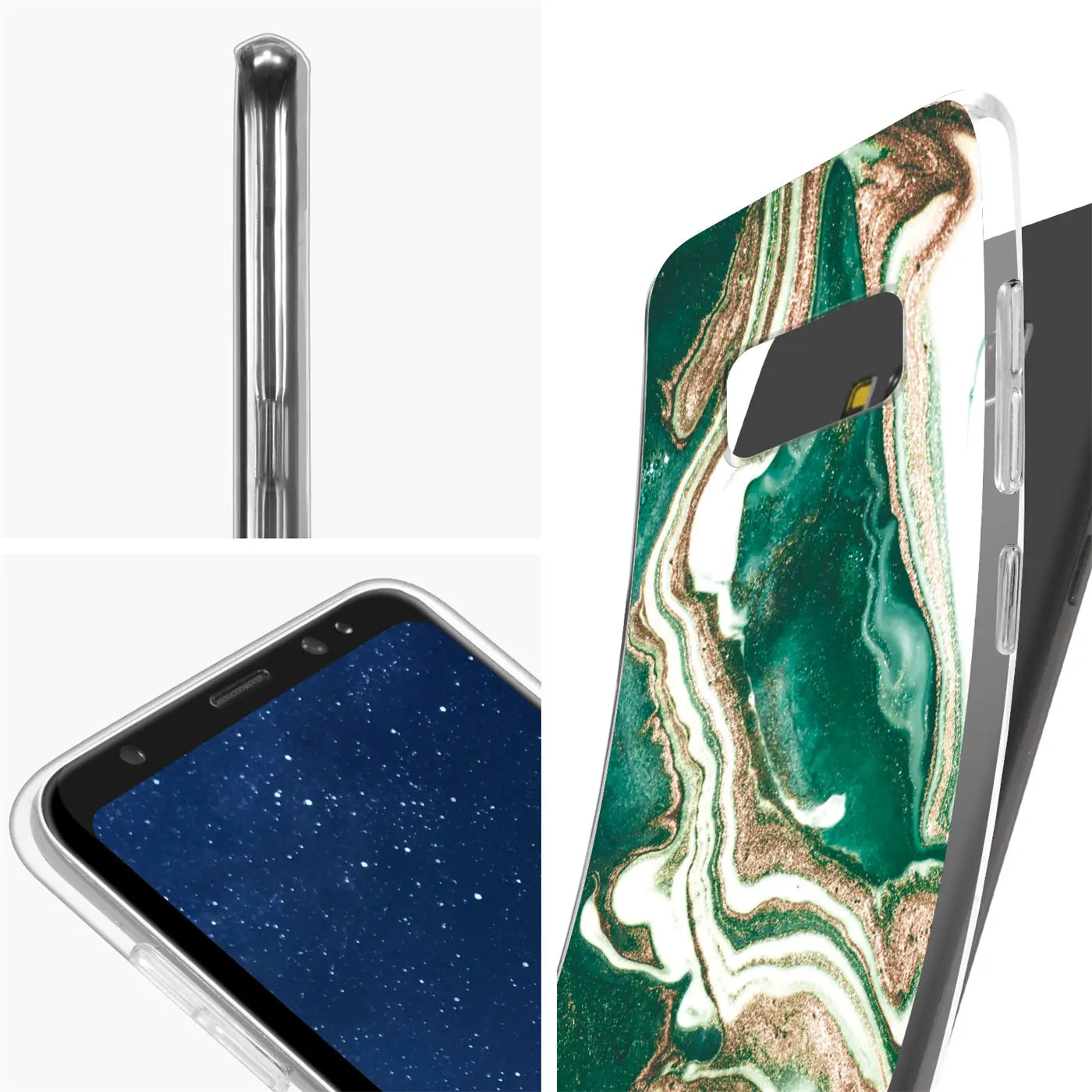 Samsung S8 Hülle, Marmor-Design, Grün/Gold, von schräg oben