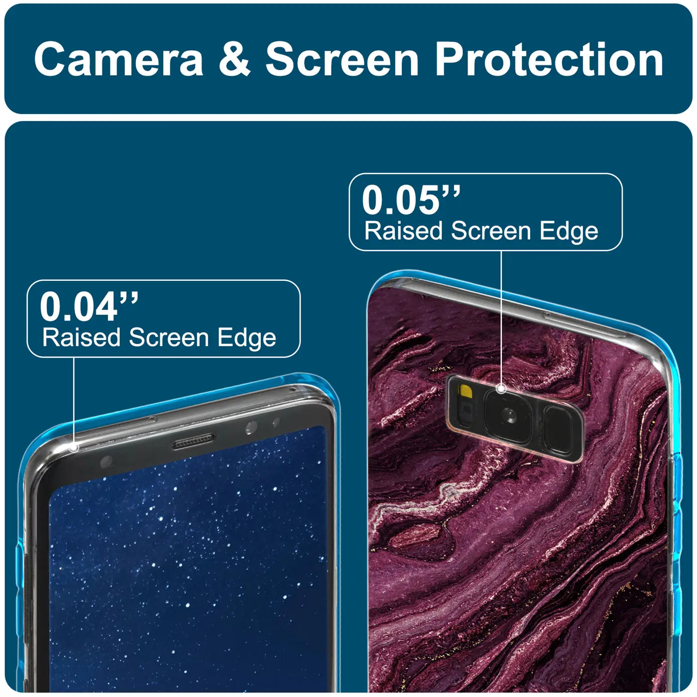 Samsung Galaxy S8 Hülle mit Marmor-Design, Nahaufnahme der Rückseite und Vorderseite.