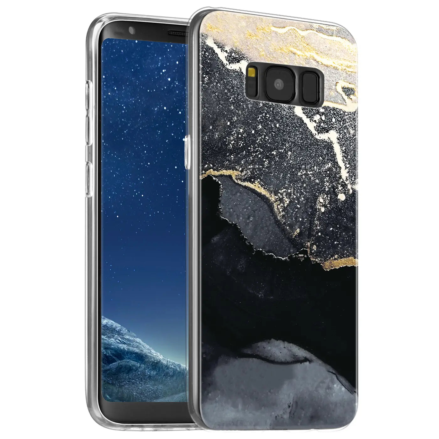 Samsung Galaxy S8 Hülle, Marmor & Sand Design, Schwarz/Gold, Kunststoff, Seitenansicht