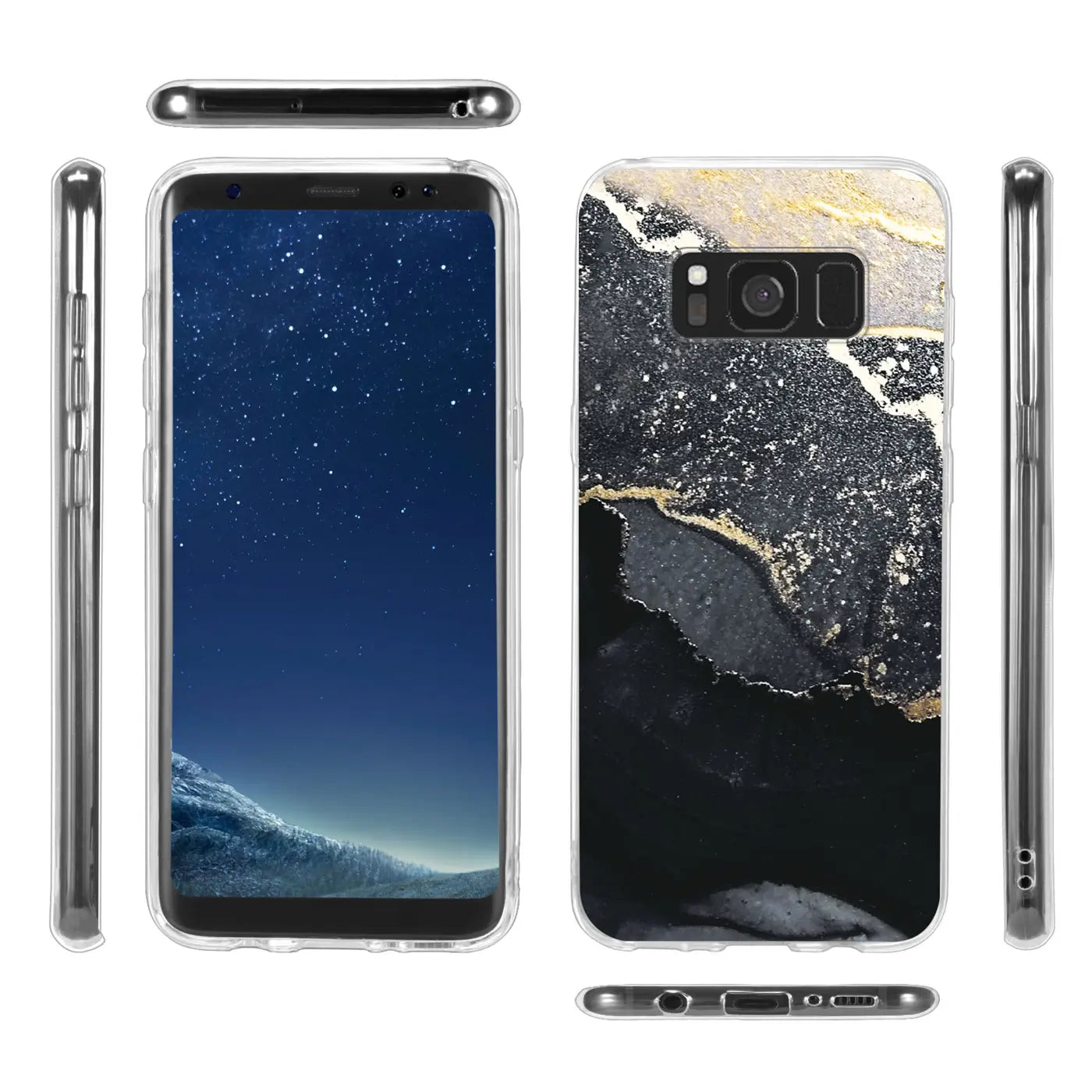 Samsung Galaxy S8 Hülle, Marmor-Design, transparent, Vorder- und Rückansicht