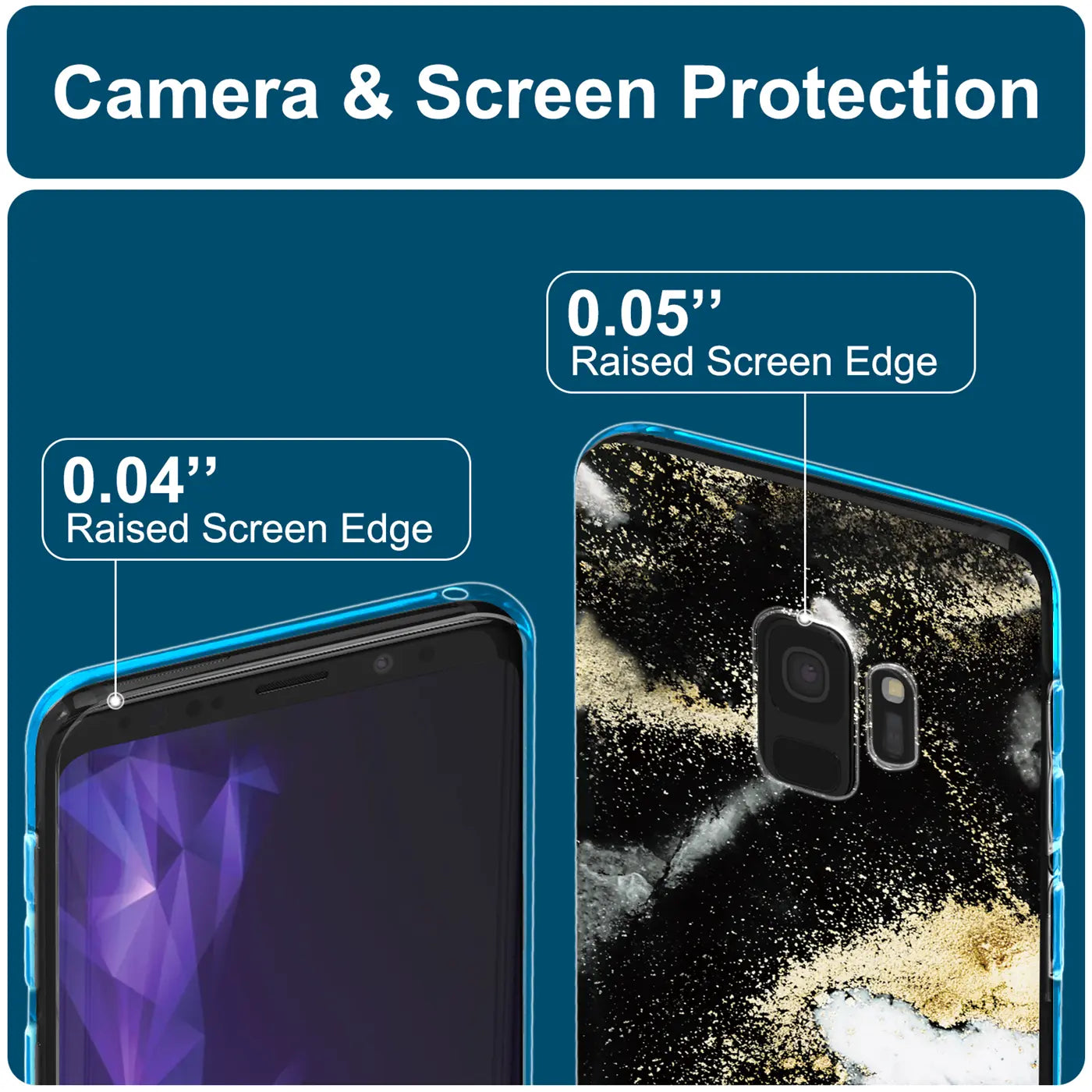 Samsung S9 Plus Hülle, Marmor-Sand-Design, Rückansicht, Nahaufnahme.