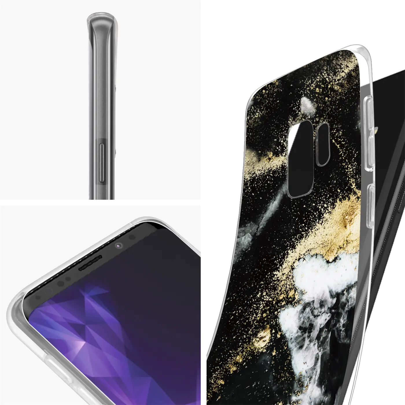 Samsung S9 Plus Hülle, Marmor-Muster, transparent, von der Seite und vorne