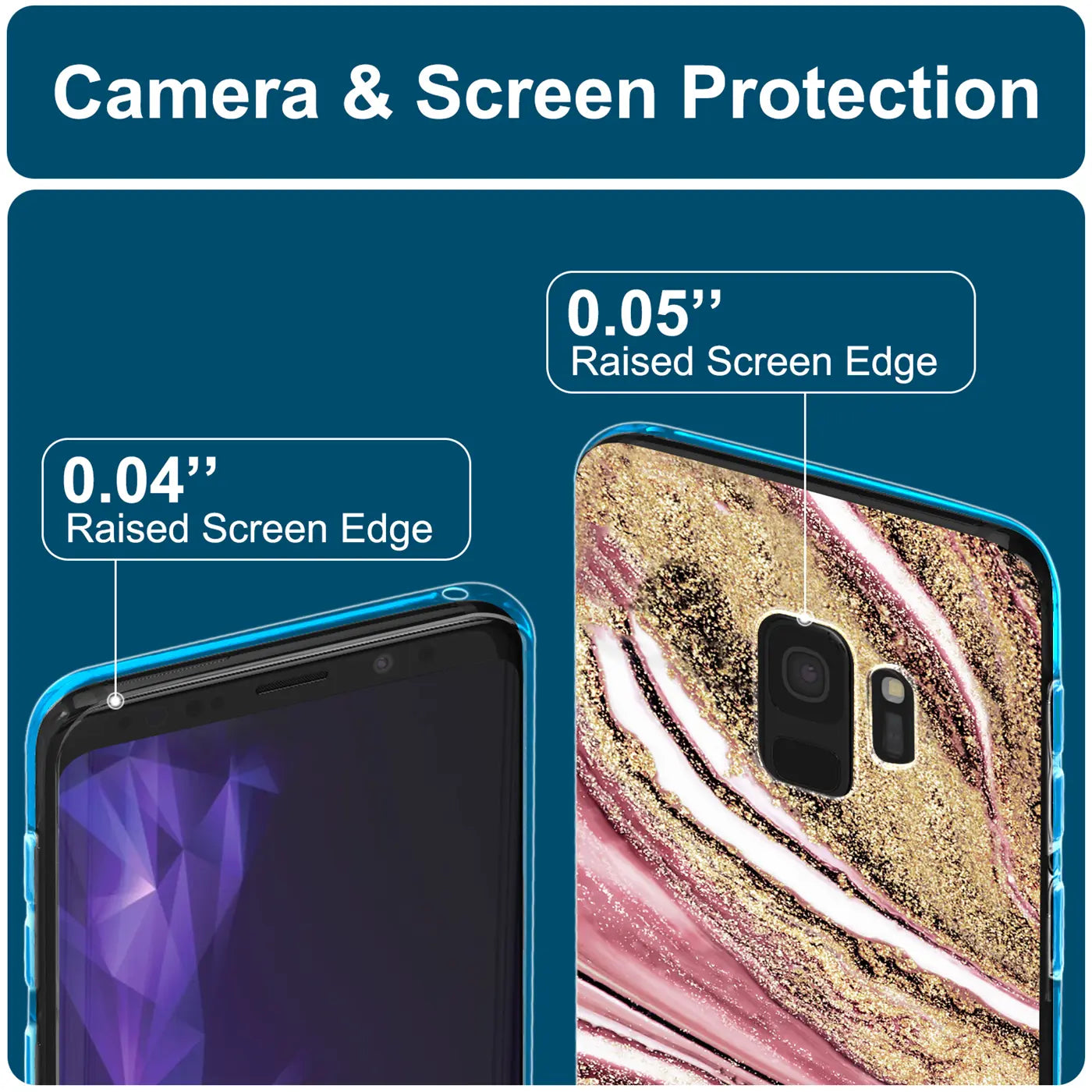 Samsung Galaxy S9 Plus Hülle, Marmor-Design, Nahaufnahme, Rückseite und Vorderseite