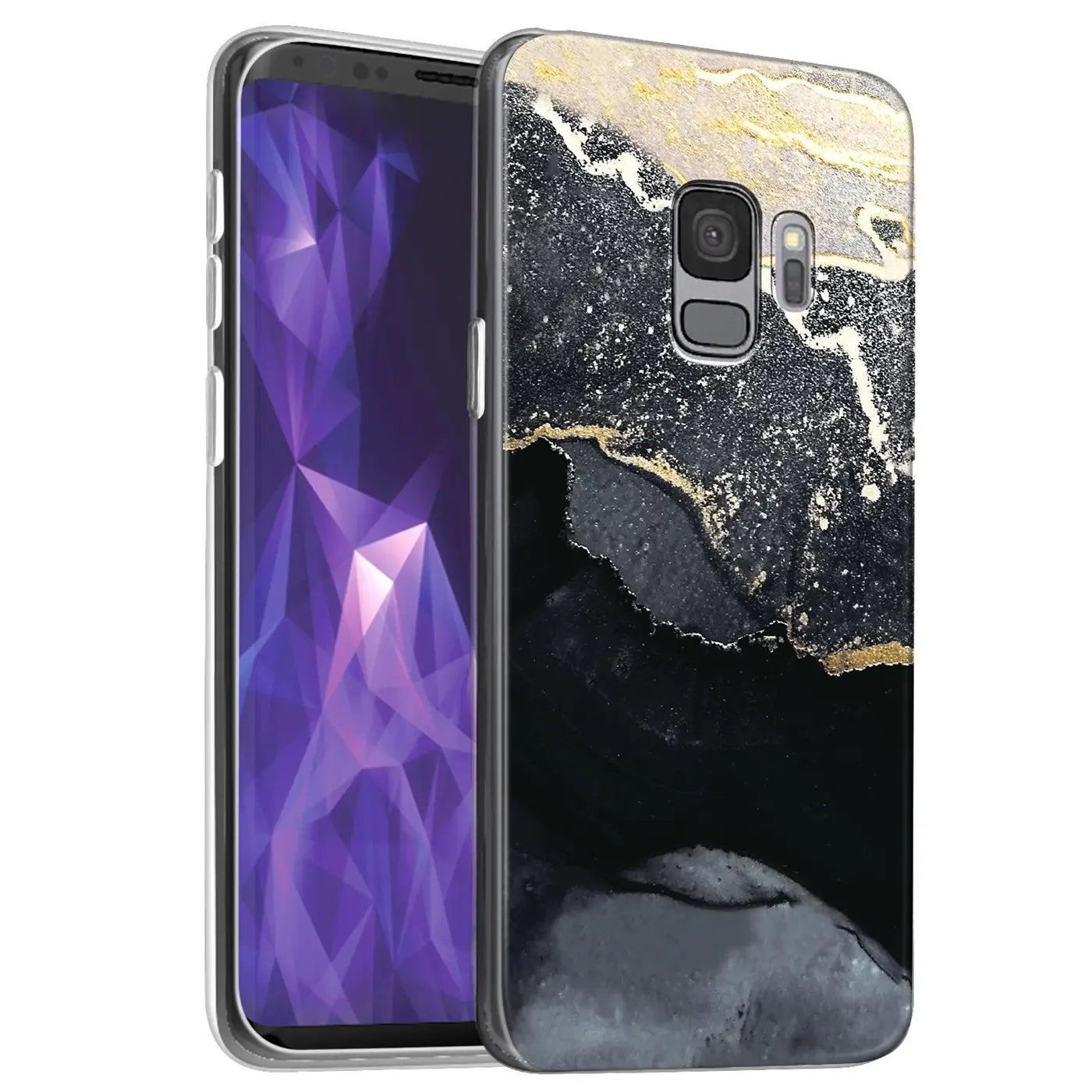 Samsung Galaxy S9 Plus Hülle, Marmor-Design, Schwarz/Gold, Kunststoff, Seitenansicht